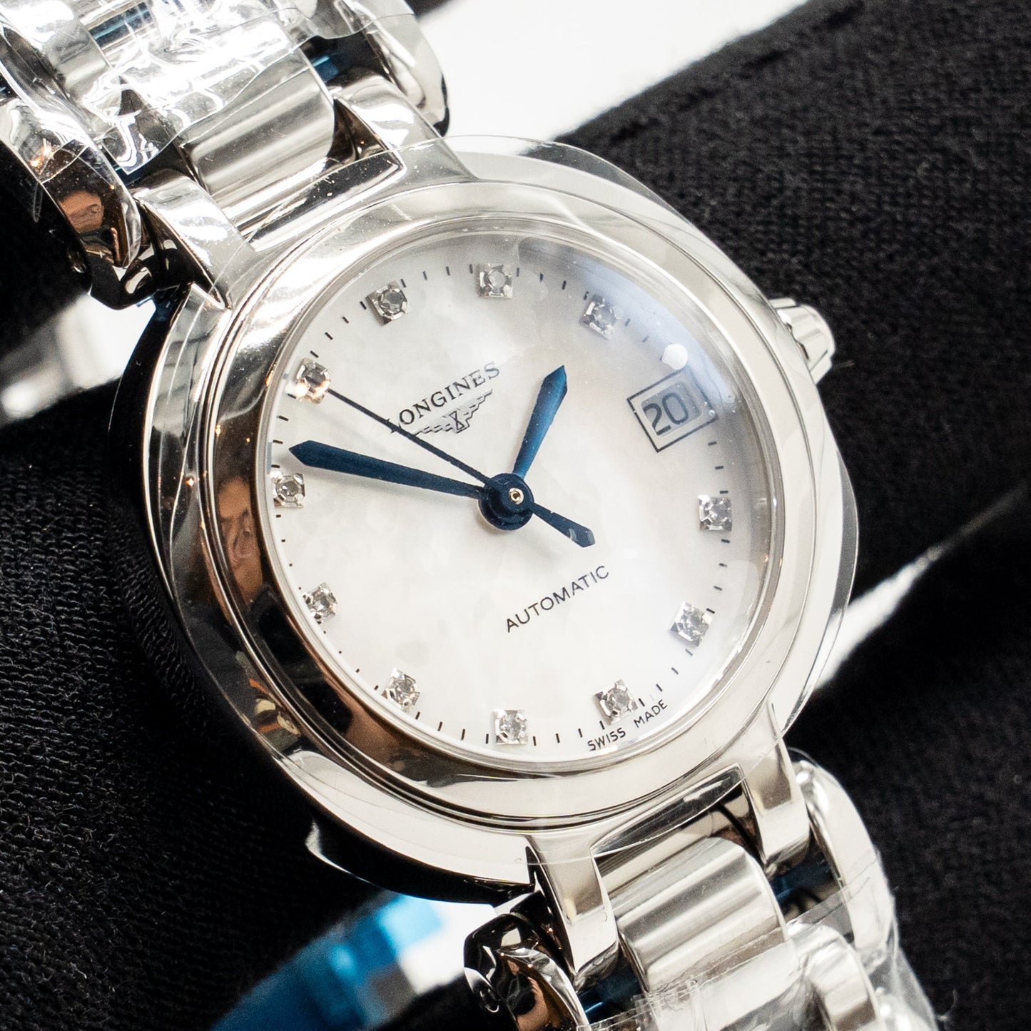 LONGINES 26.5 mm PrimaLuna Ladies Watch Automatic, Stainless Steel, Mother-of-pearl, Diamonds  Model: L8.111.4.87.6