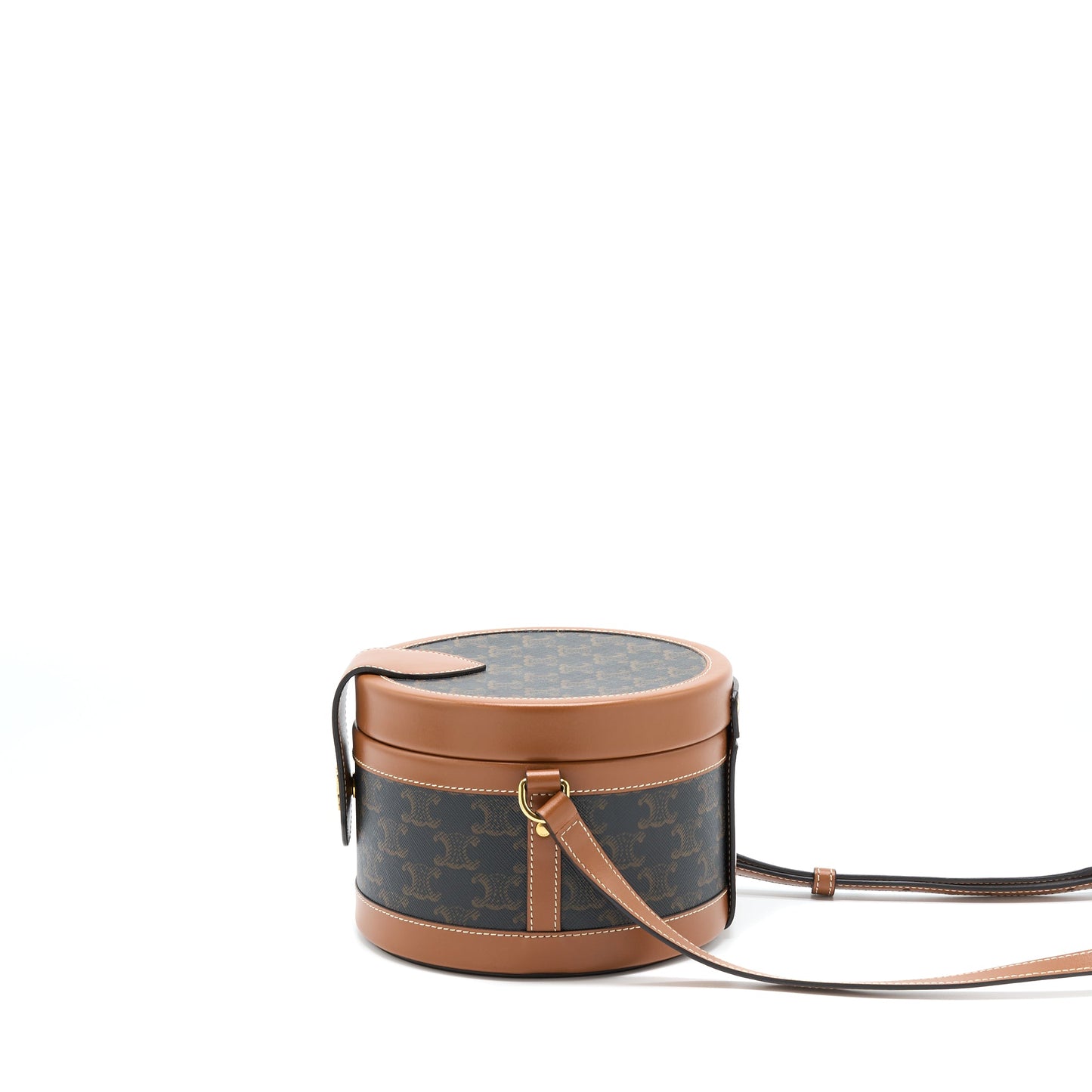 Celine Medium Tambour Bag Triomphe Canvas and Calfskin Tan GHW
