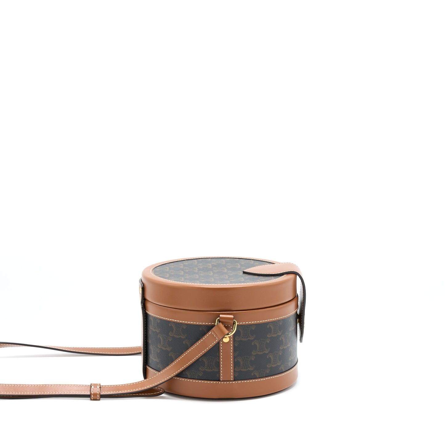 Celine Medium Tambour Bag Triomphe Canvas and Calfskin Tan GHW
