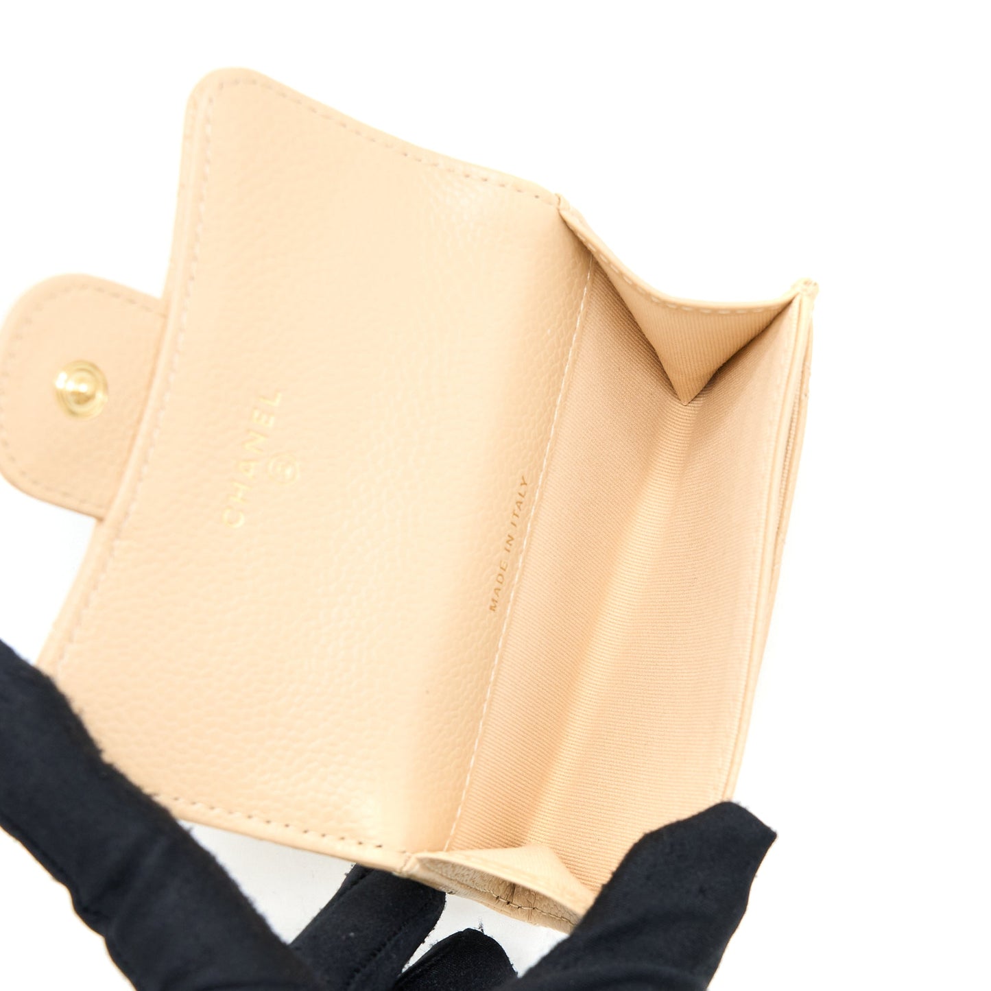 Chanel Classic Flap Card Holder Caviar Beige GHW (Microchip)