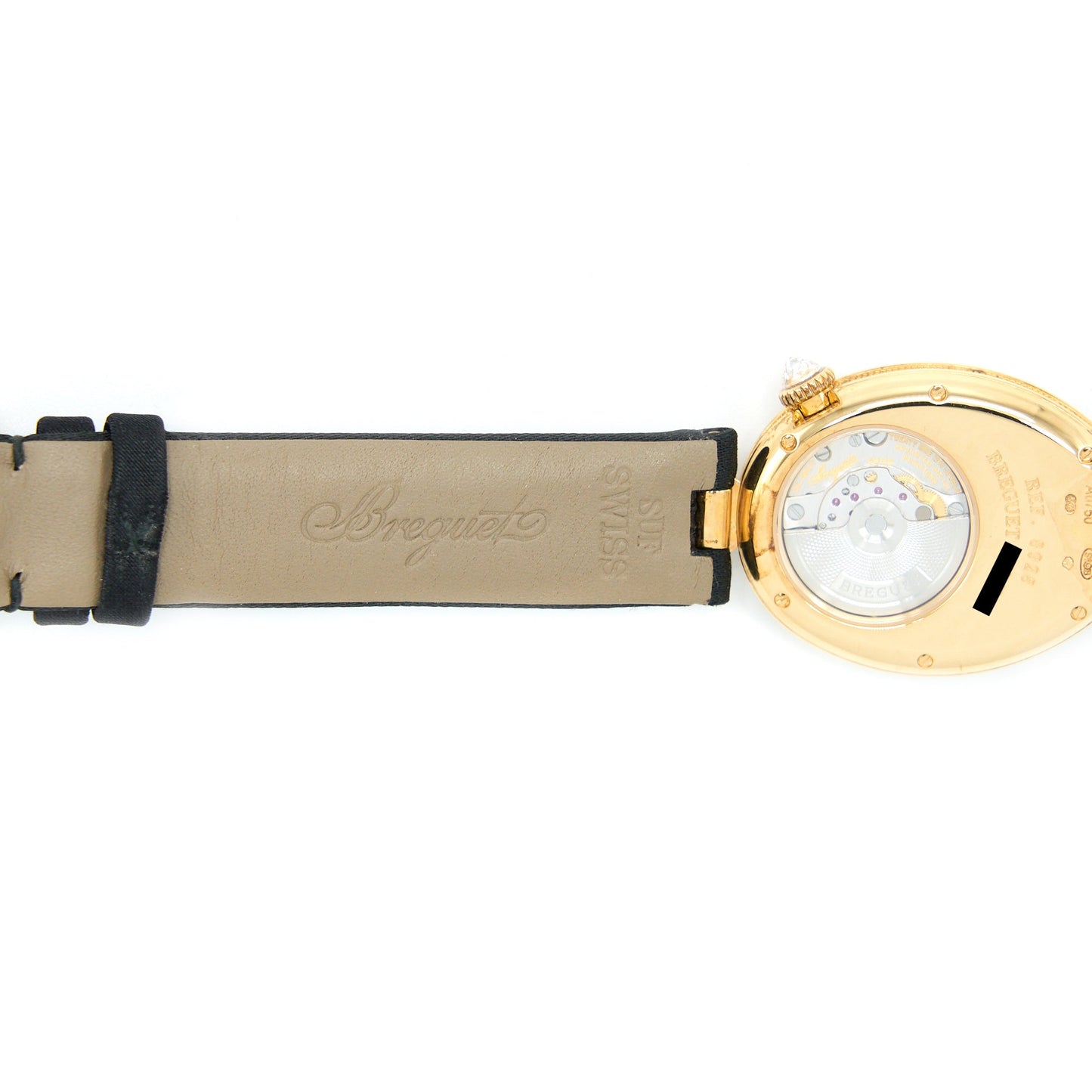 Breguet Reine De Naples Diamond Pave Dial Black Satin Strap Yellow Gold Ref:8928BA8D844DD0D