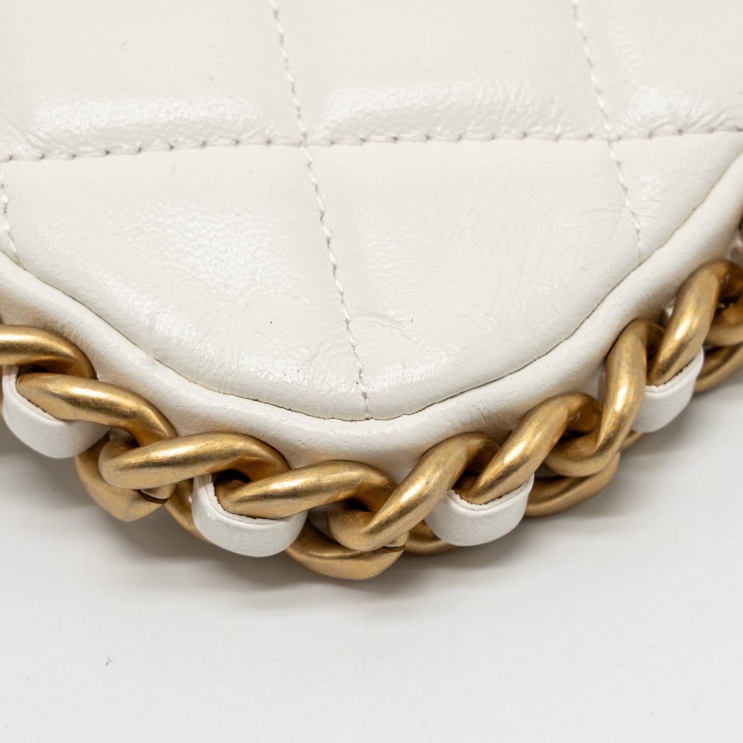 Chanel Quilted CC Purse with Chain Shiny Crumpled Lambskin White GHW (Microchip)
