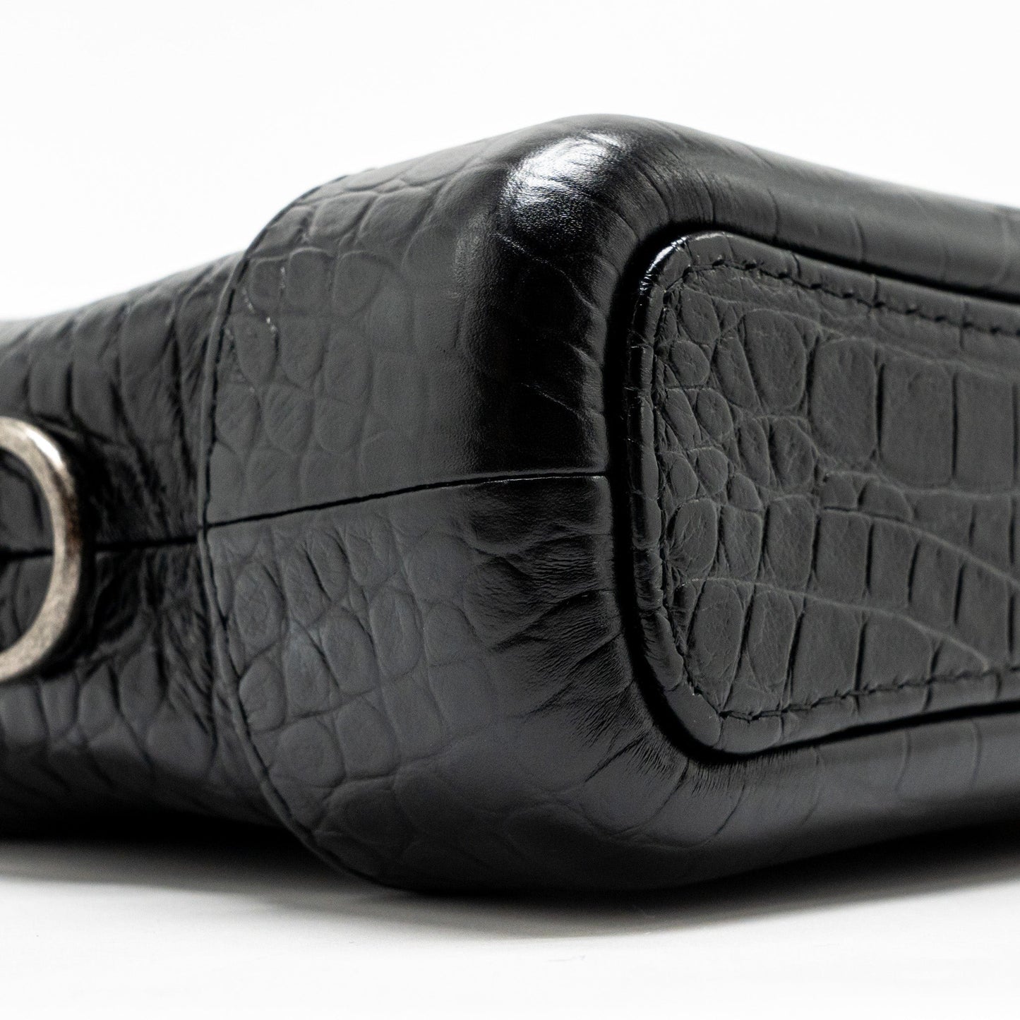 Chanel Small Gabrielle Hobo Bag With Top Handle Croc-embossed Calfskin Black Multicolour Hardware
