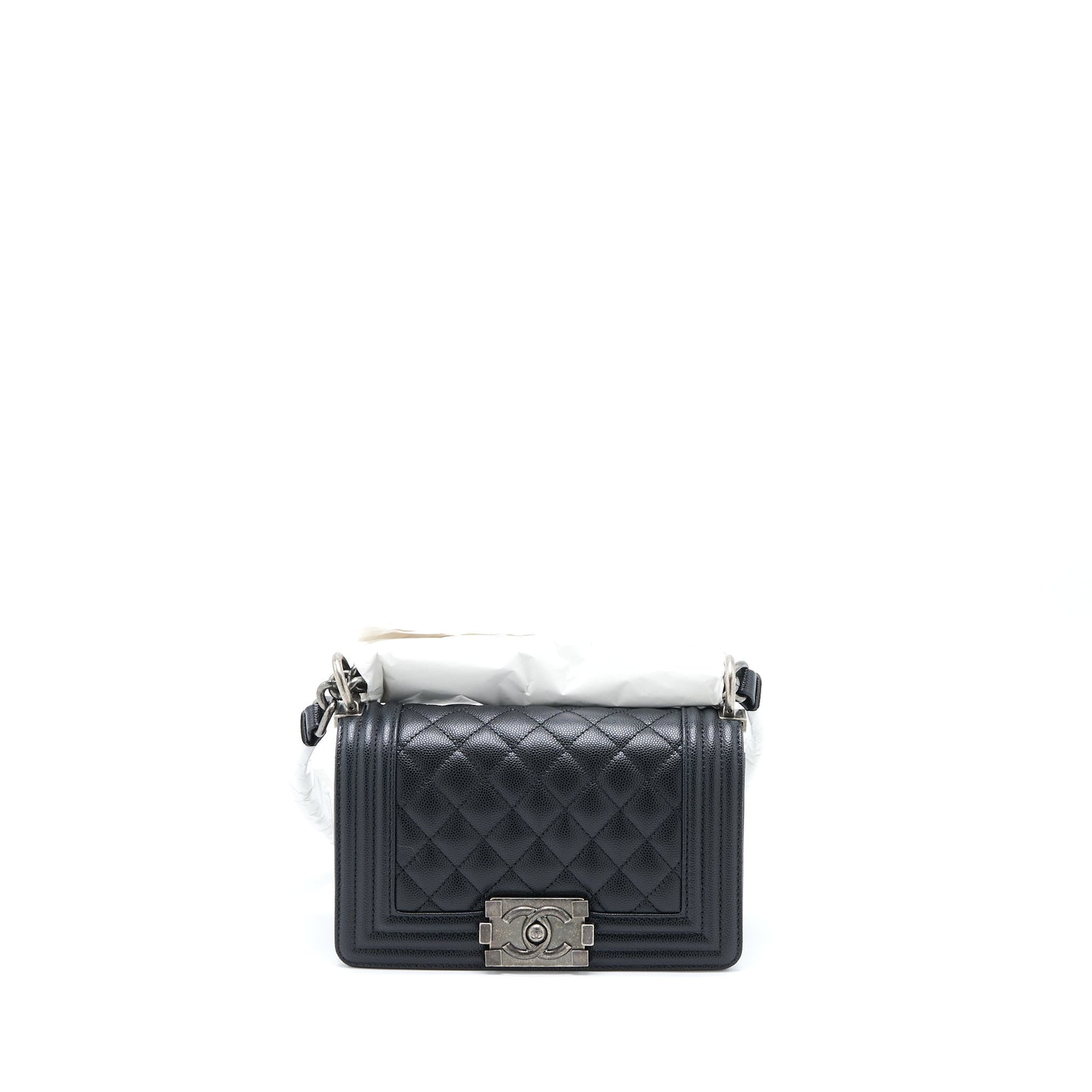 Chanel Small Boy Bag Caviar Black Ruthenium SHW (Microchip)