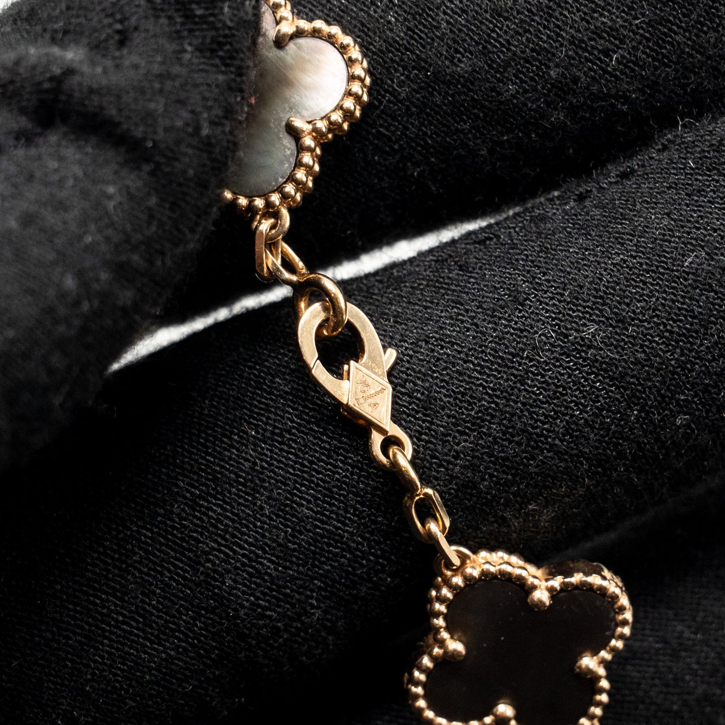 Van Cleef & Arpels Vintage Alhambra Bracelet 5 Motifs Grey Mother of Pearl with Diamonds
