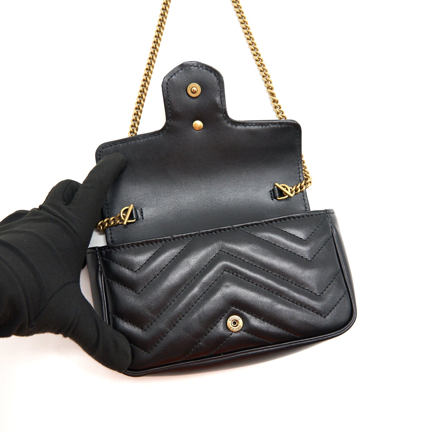 GUCCI GG MARMONT SUPER MINI LEATHER BAG IN BLACK