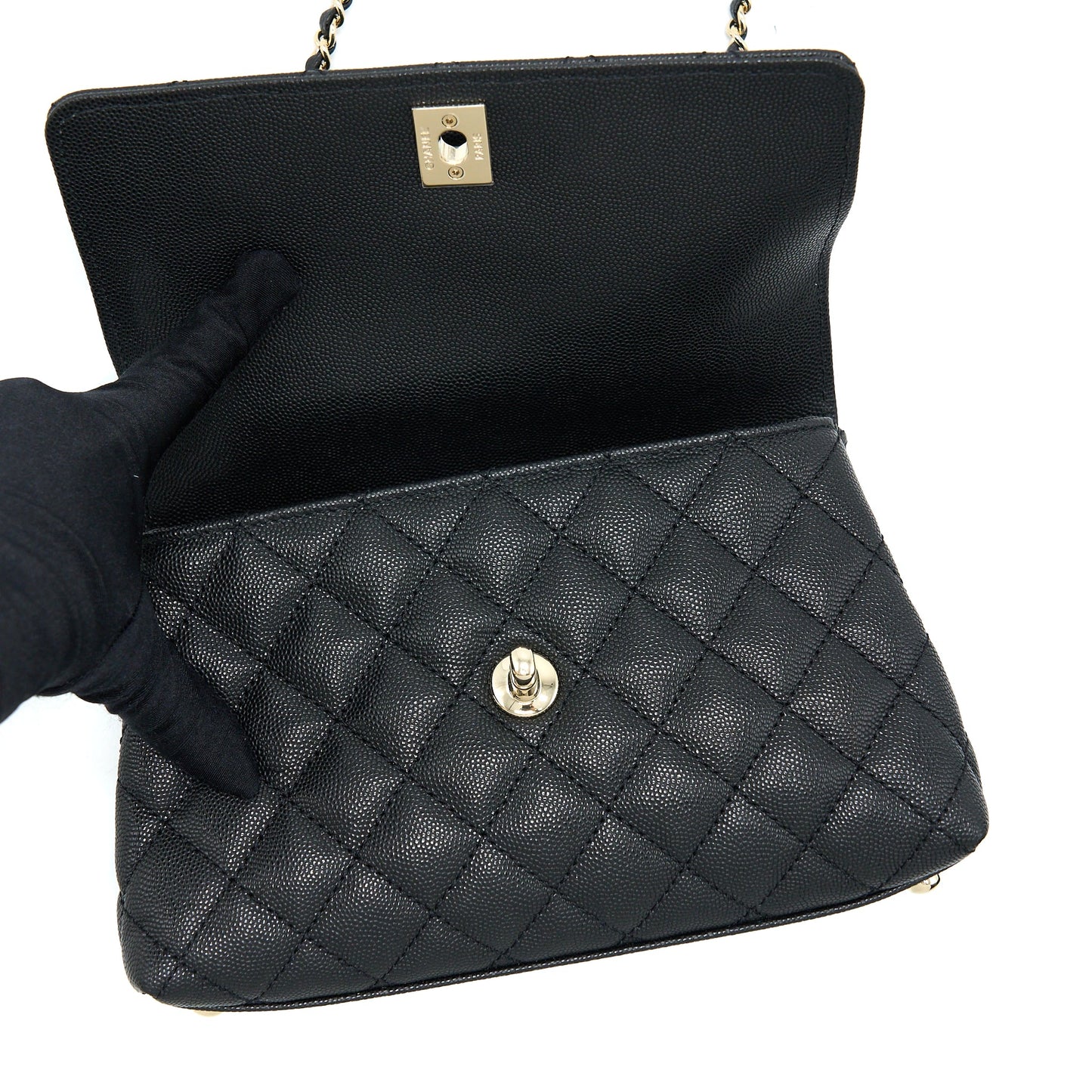 Chanel Small Coco Handle Caviar Black LGHW (Microchip)