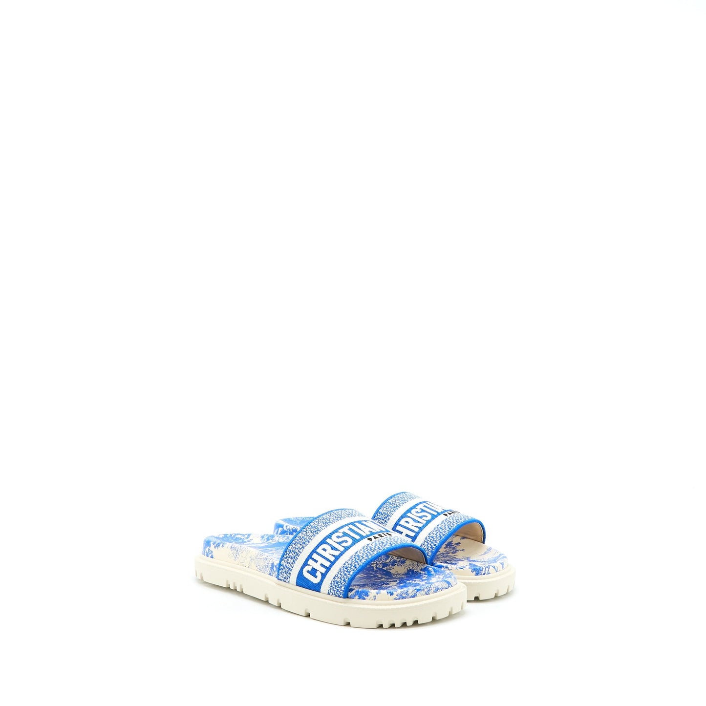 Luxury Dior Size 38 Sandal Blue Embroidered Cotton Blue/white