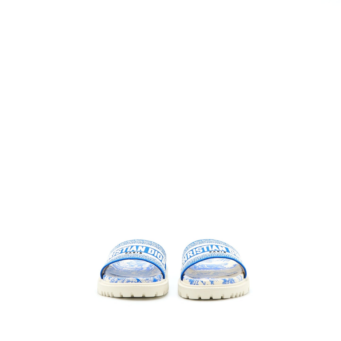 Luxury Dior Size 38 Sandal Blue Embroidered Cotton Blue/white