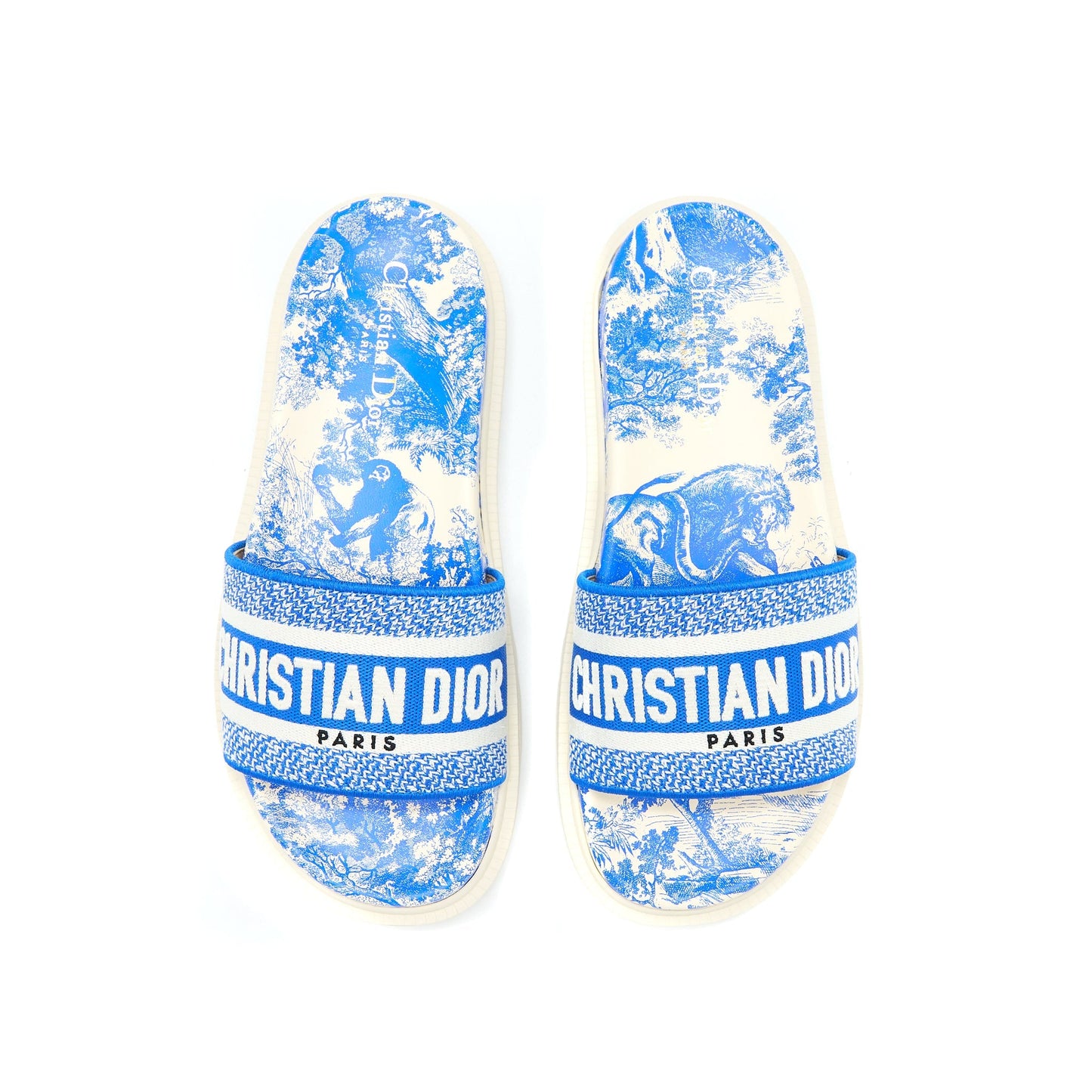 Luxury Dior Size 38 Sandal Blue Embroidered Cotton Blue/white