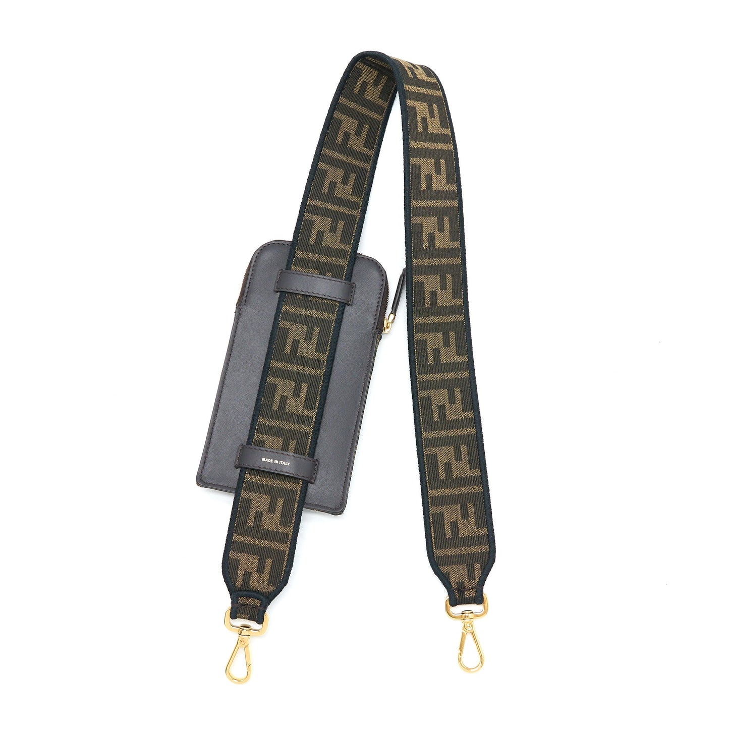 Fendi Bag Strap with Phone Pouch FF Jacquard Canvas Brown GHW