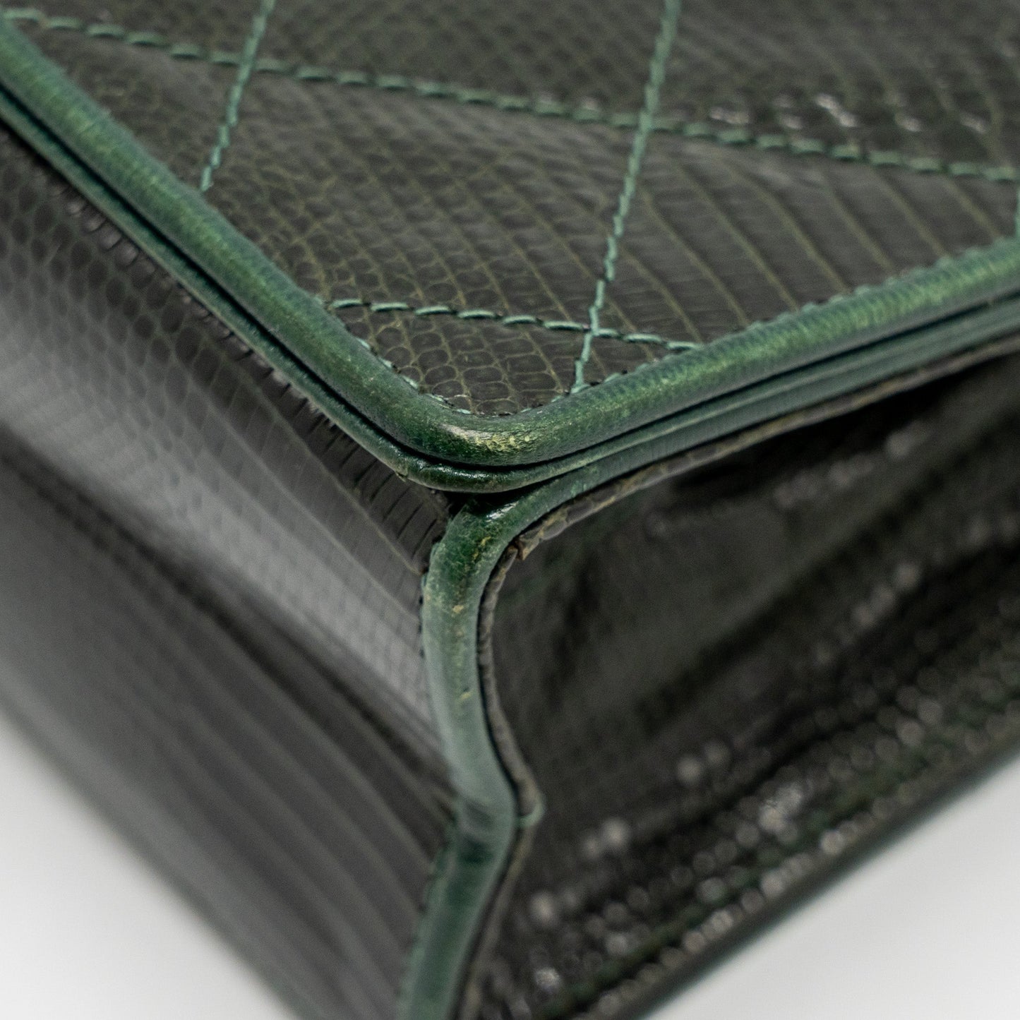 Chanel Vintage Envelop Flap Bag With Chain Lizard Dark Green GHW