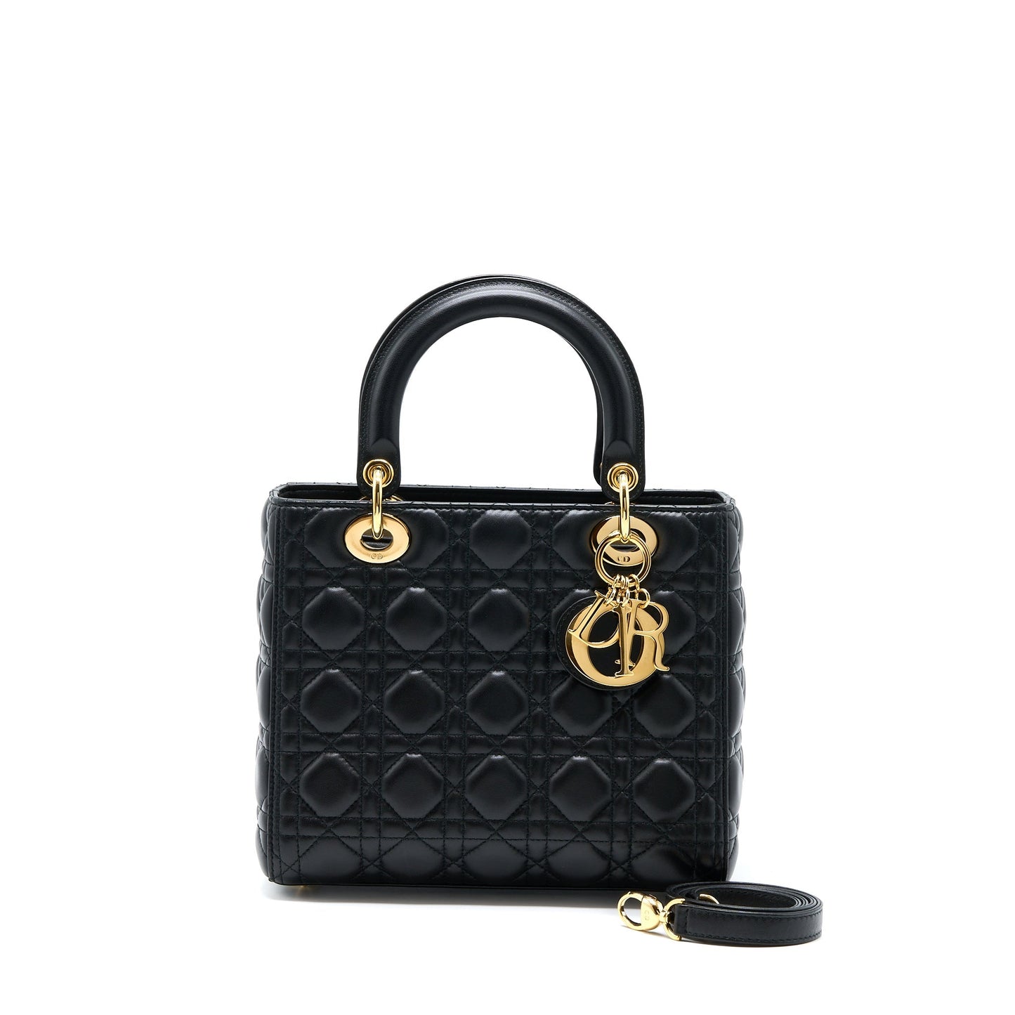 Luxury Dior Medium Lady Luxury Dior Lambskin Black GHW