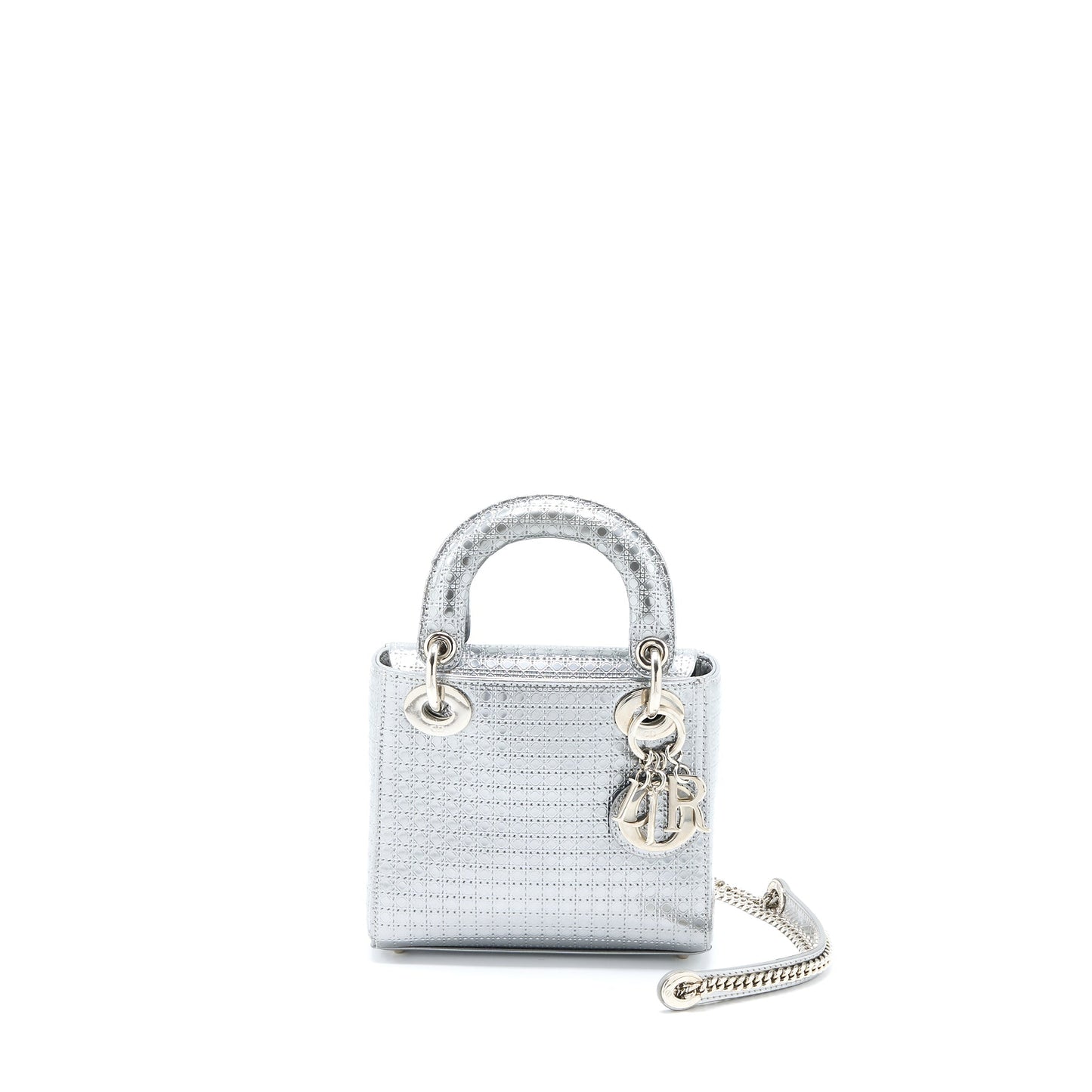 Luxury Dior Mini Lady Luxury Dior Patent Metallic Silver SHW