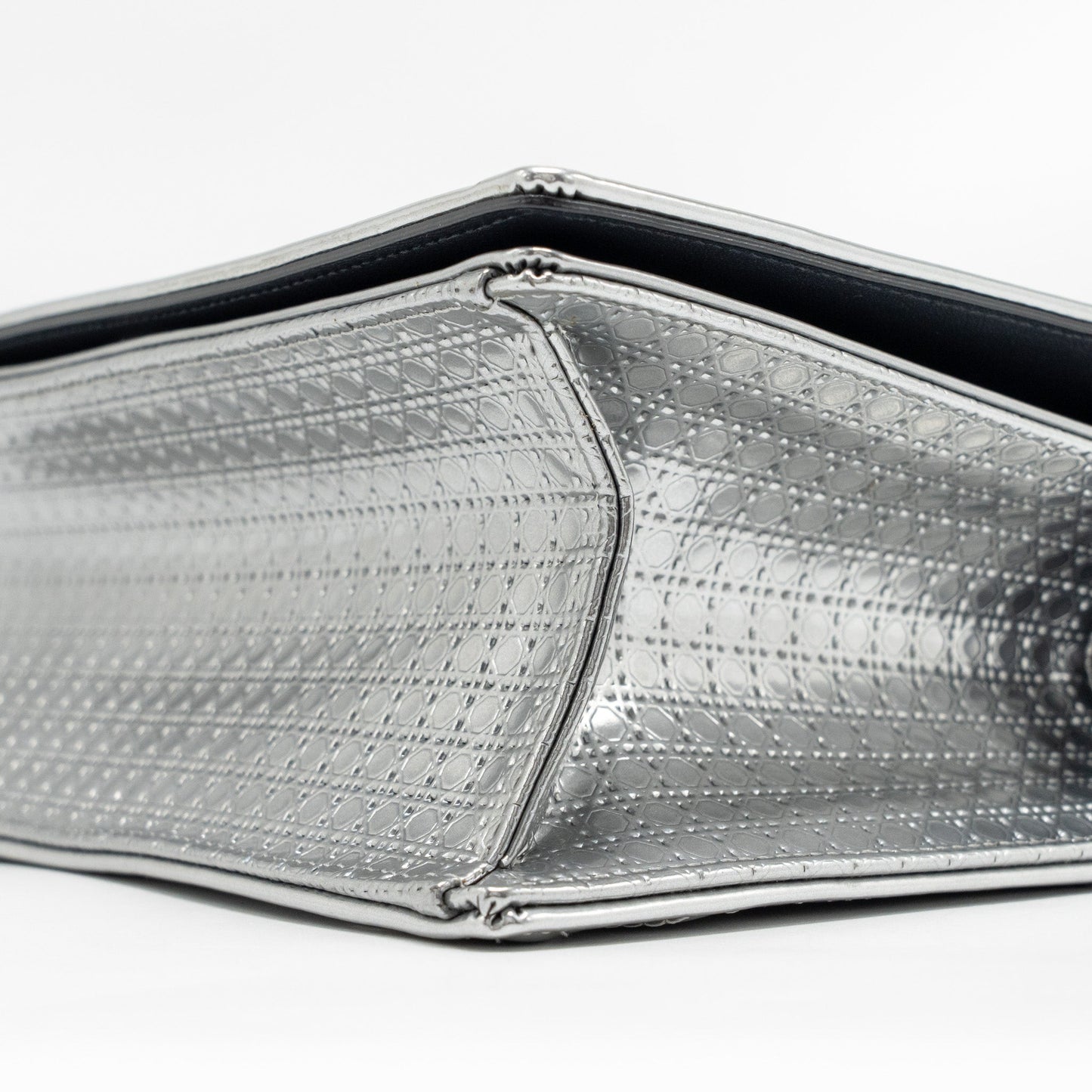 Dior Diorama Flap Bag Patent Micro-Cannage Leather Metallic Silver SHW