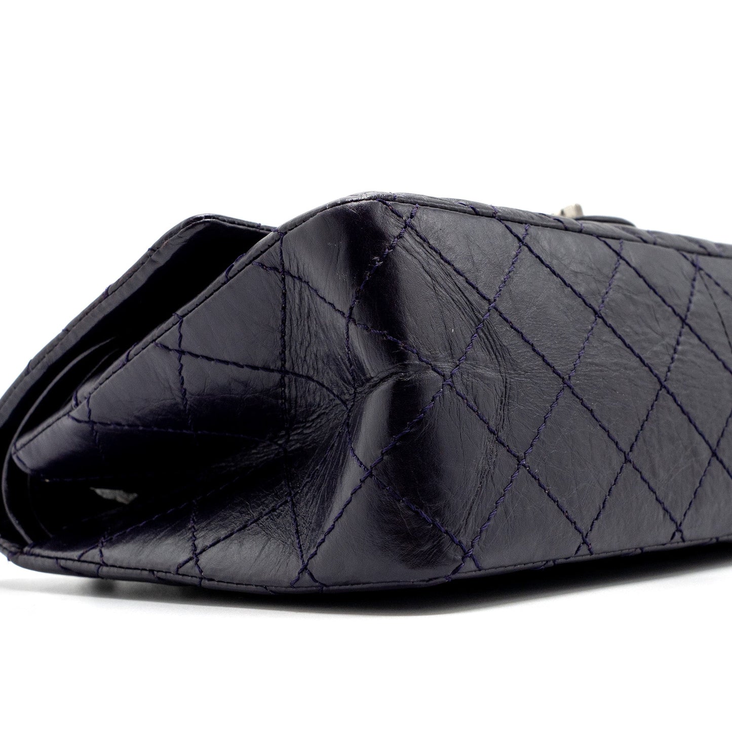 CHANEL Large 2.55  REISSUE FLAP BAG AGED CALFSKIN DARK PURPLE RUTHENIUM HARDWARE