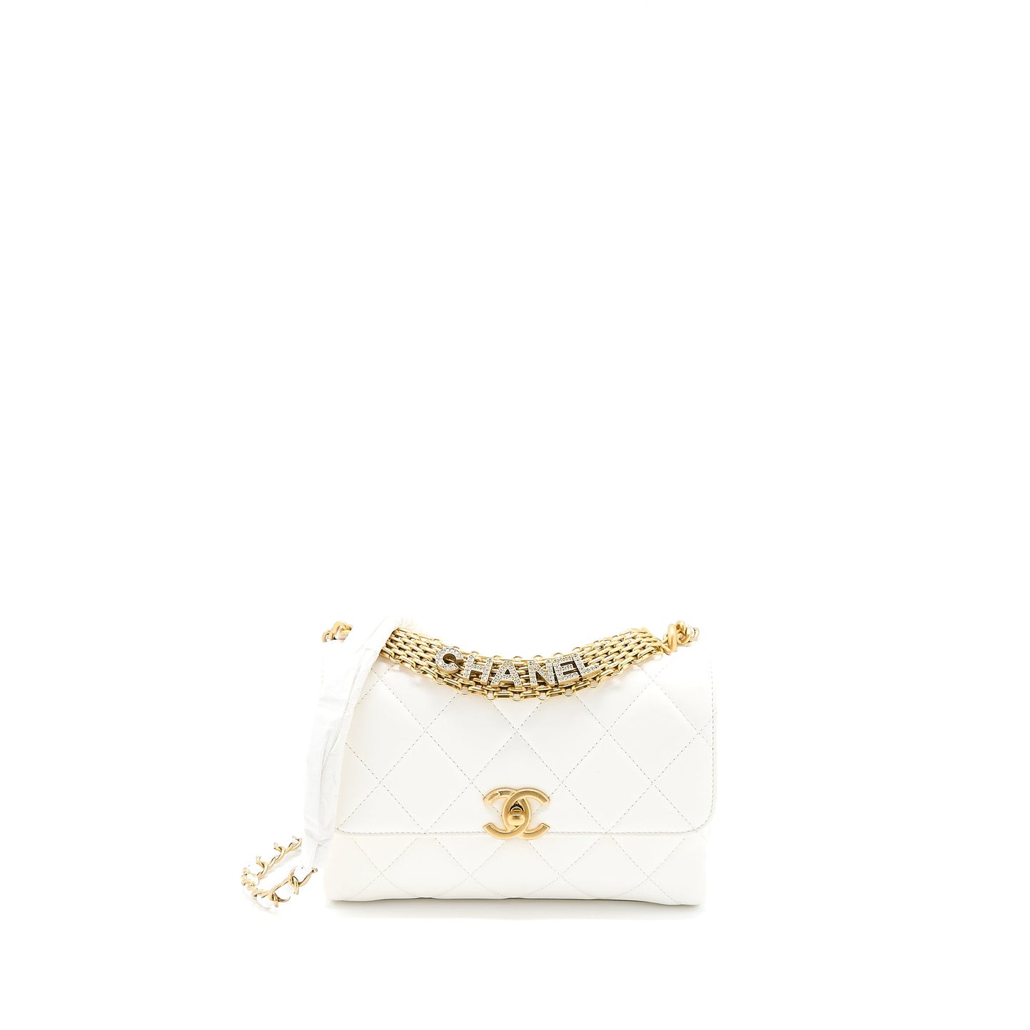 Chanel Quilted Flap Bag with Letter Chain Lambskin White GHW (Microchip)