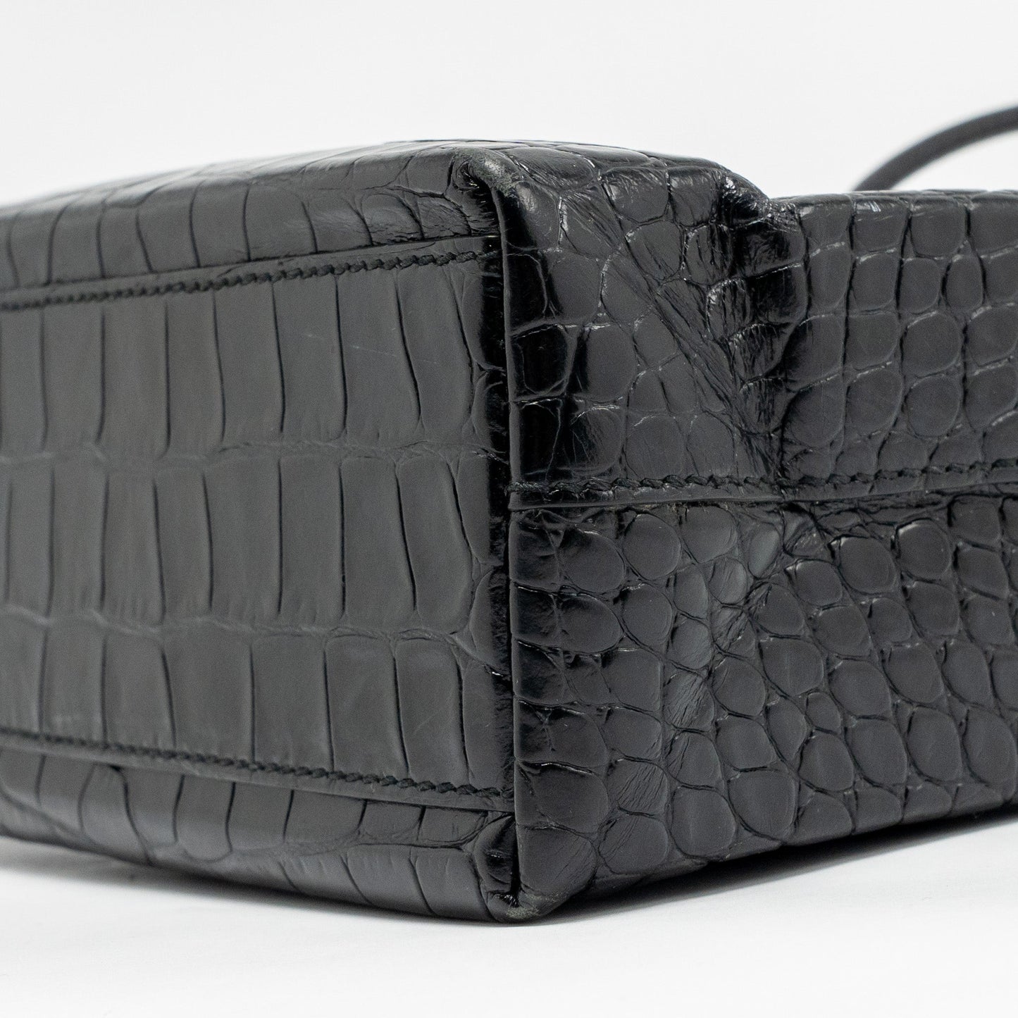 Balenciaga Shopping Tote Bag XXS Croc Embossed Calfskin Black SHW