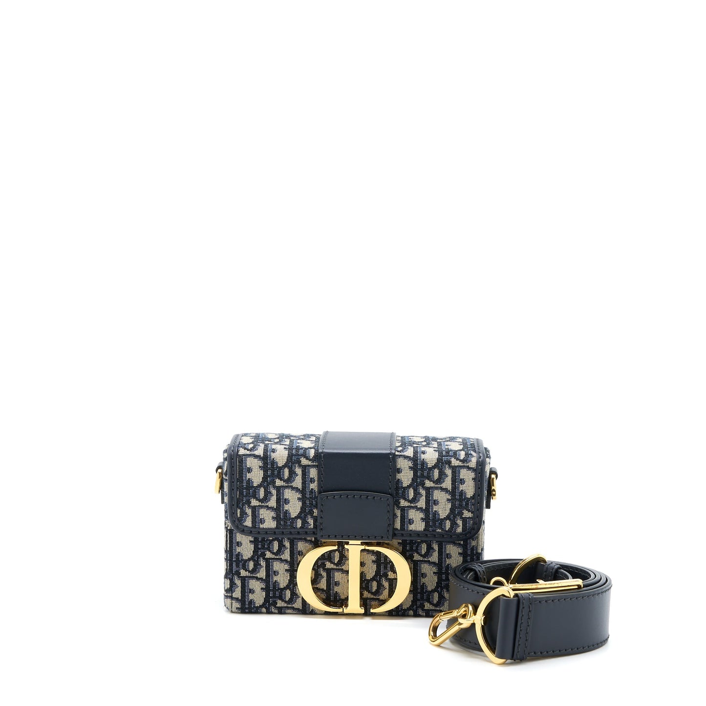 Luxury Dior 30 Montaigne Mini Box Bag Blue Oblique GHW