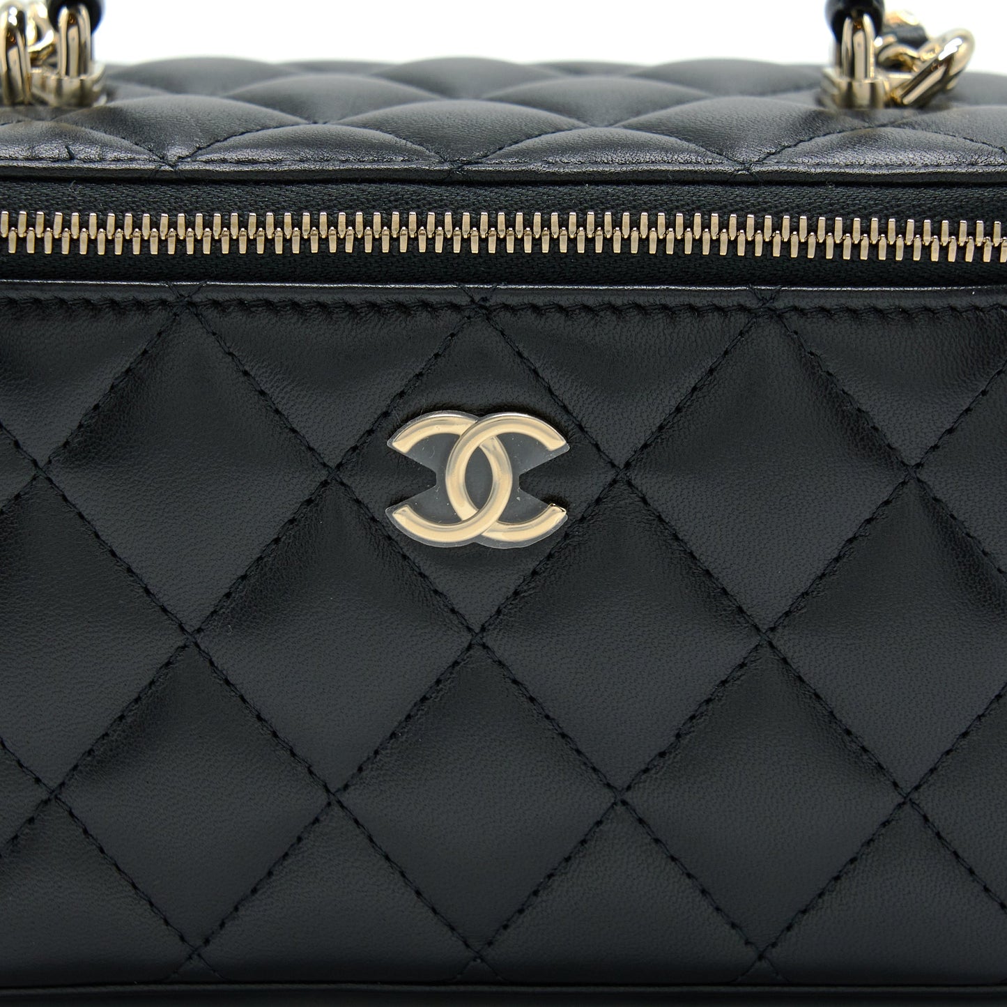 Chanel 22A Top Handle Long Vanity With Chain Lambskin Black LGHW (New Version)