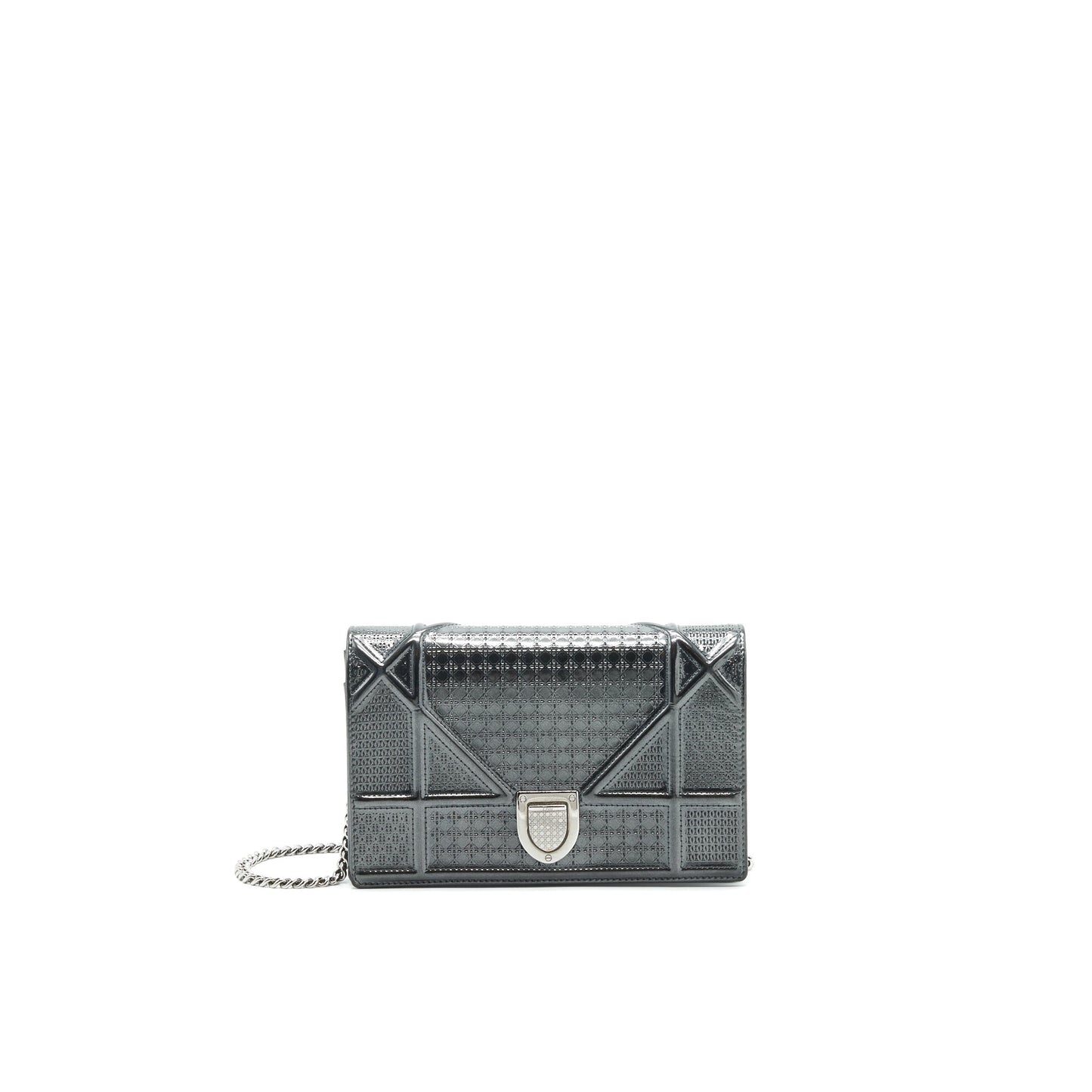 CHRISTIAN Luxury Dior Luxury DiorAMA WALLET ON CHAIN  METALLIC BLACK SHW