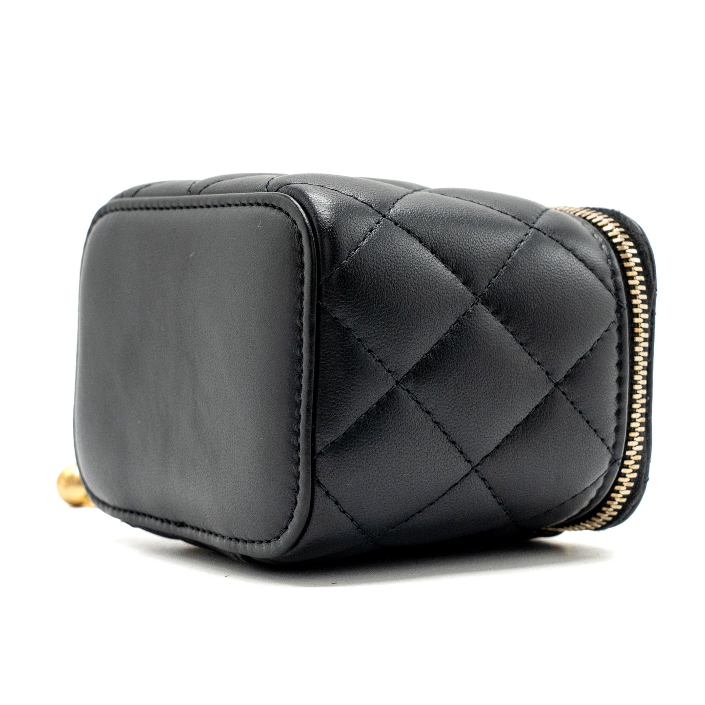 Chanel pearl crush mini vanity with chain lambskin Black GHW