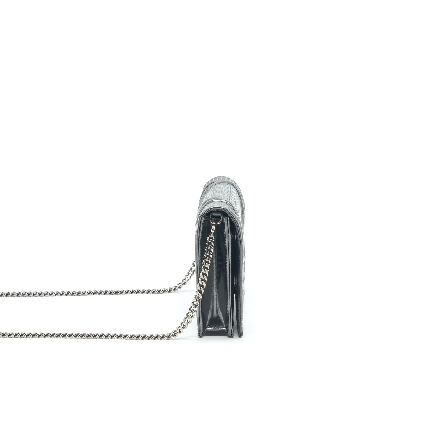 CHRISTIAN Luxury Dior Luxury DiorAMA WALLET ON CHAIN  METALLIC BLACK SHW