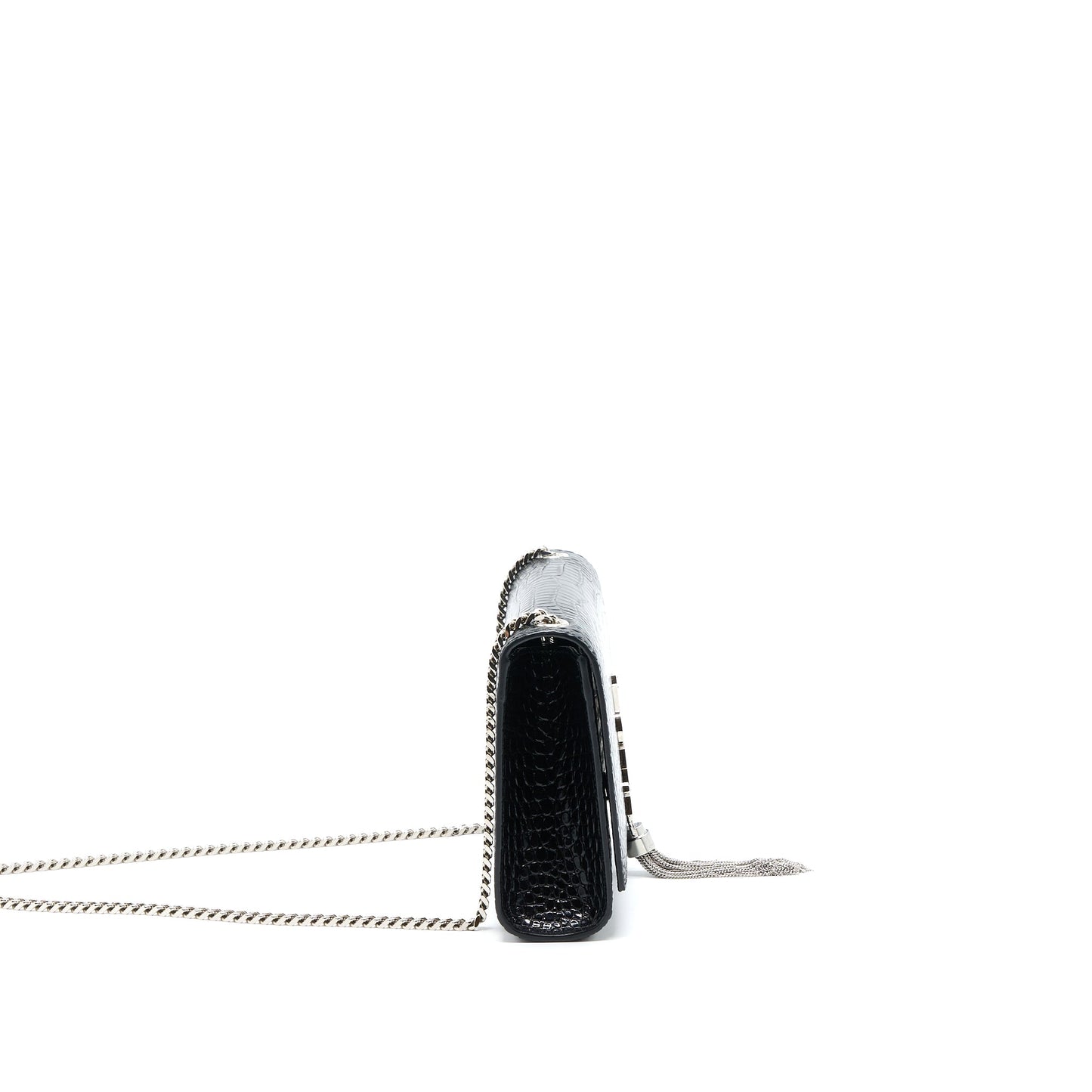 Saint Laurent Kate with Tassel Chain Bag Croc Embossed Calfskin Black SHW