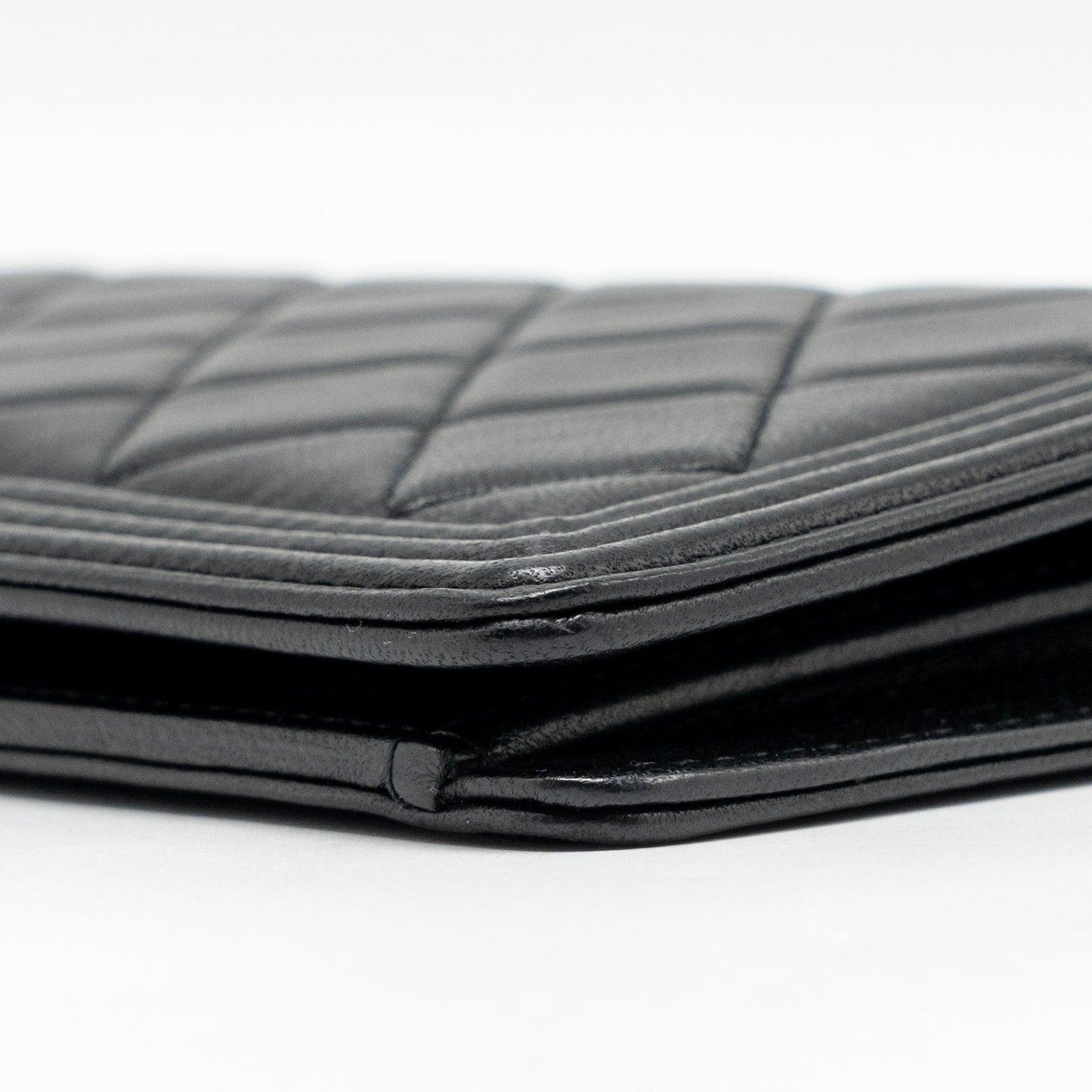 Chanel Boy Bifold Long Wallet Lambskin Black GHW