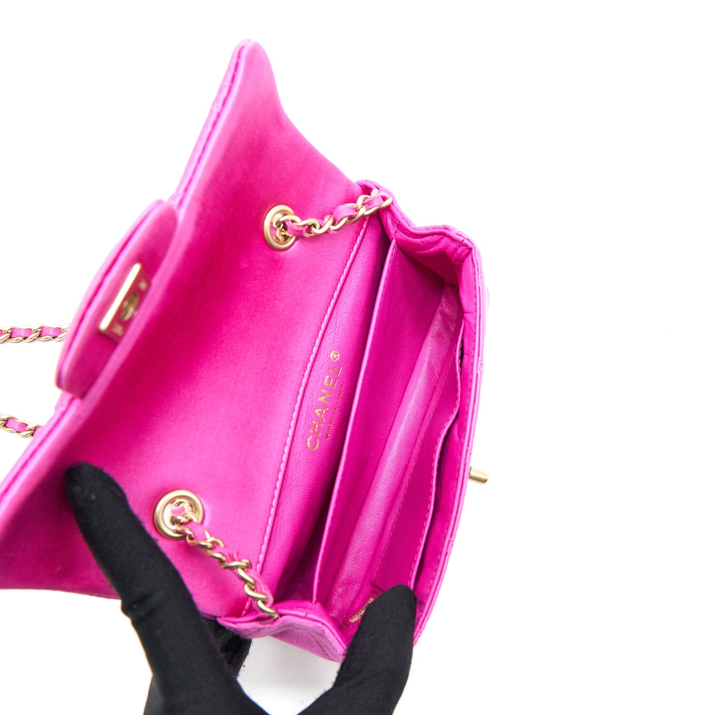 Chanel extra mini Rectangular flap Bag Silk Pink GHW