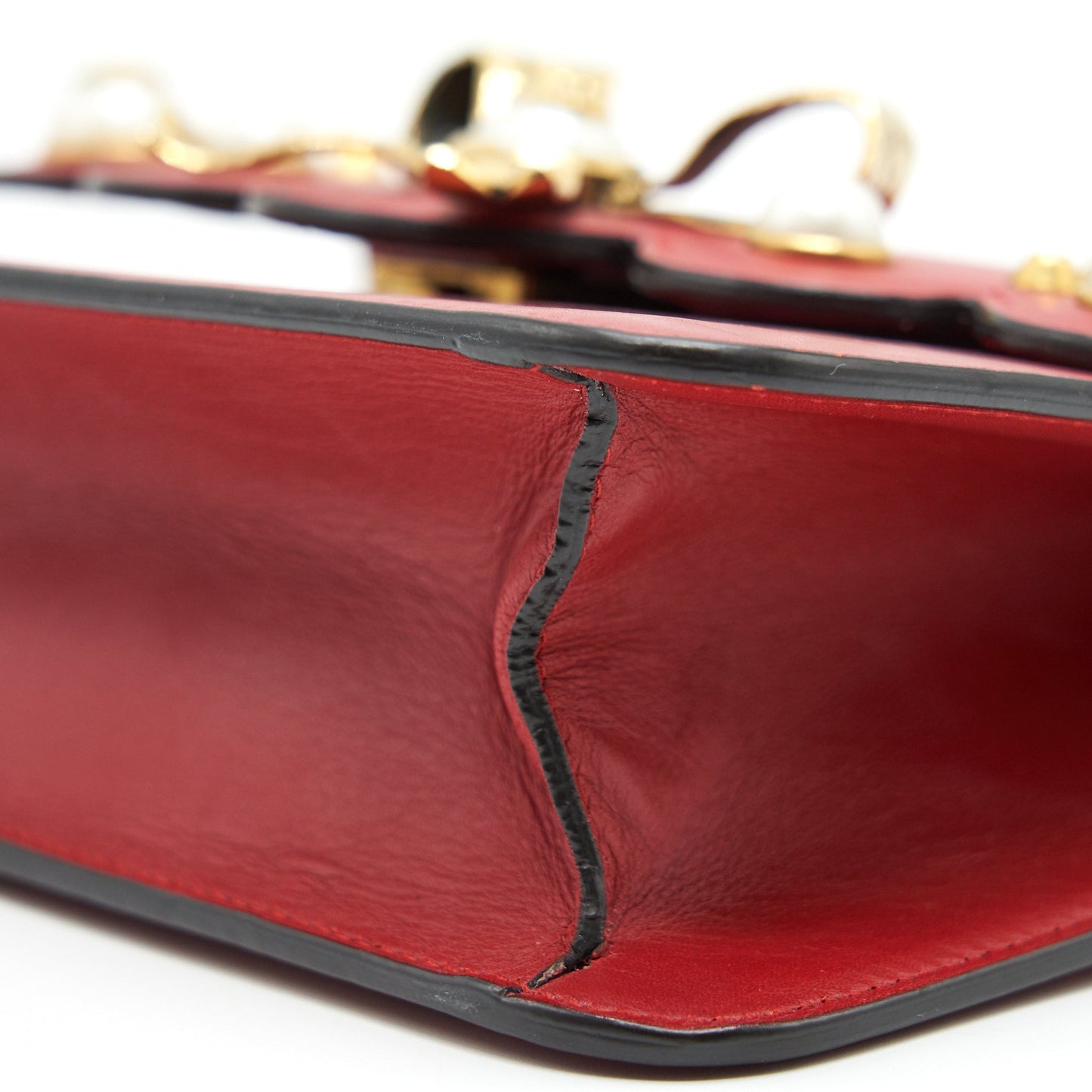 Gucci Bow and Pearl Leather Chain Shoulder Bag Red