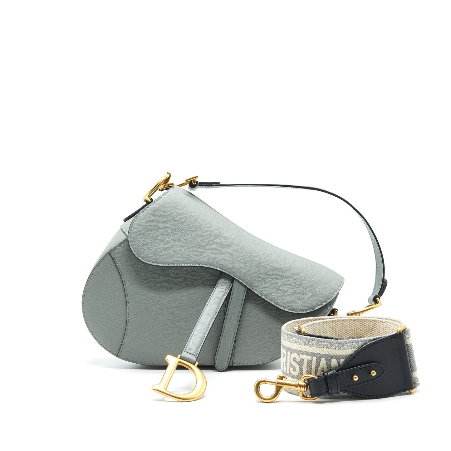 Luxury Dior Medium Saddle Bag Grained Calfskin Grey with Luxury Dior canvas Shoulder strap