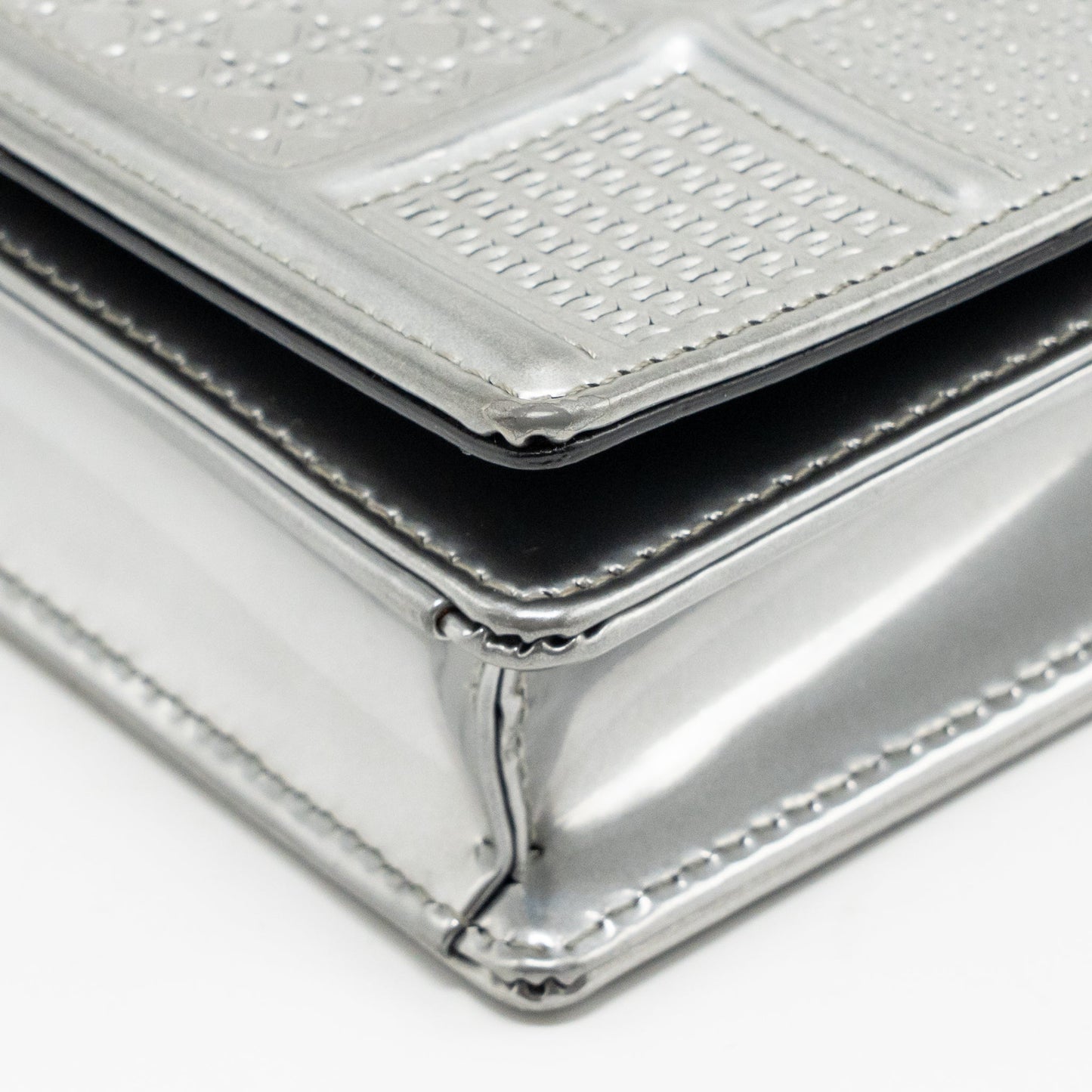 Dior Diorama Wallet on Chain Metallic Patent Silver LGHW