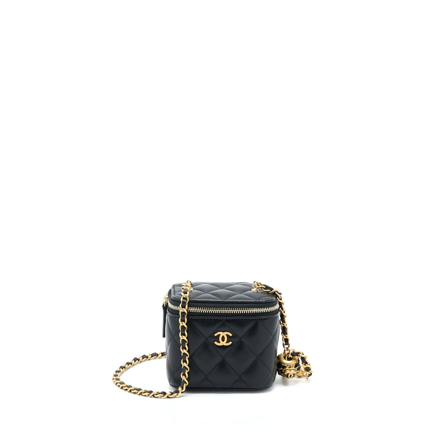 Chanel 22A Pearl Crush Mini Vanity With Chain Lambskin Black GHW