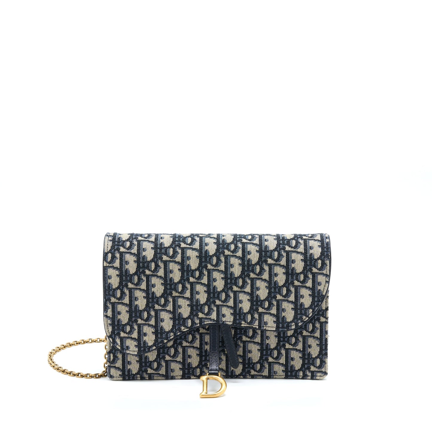 Luxury Dior Saddle Pouch With Chain Blue Luxury Dior Oblique Jacquard GHW