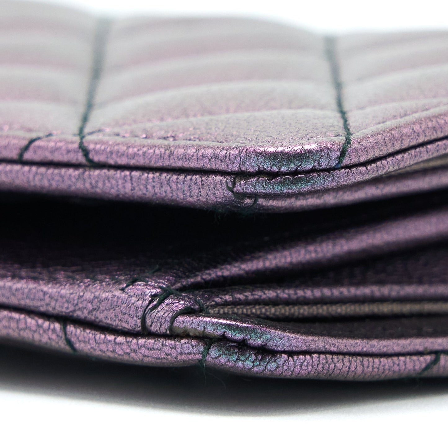 Chanel Compact Long Wallet Grained Calfskin Iridescent Purple Multicolour Hardware
