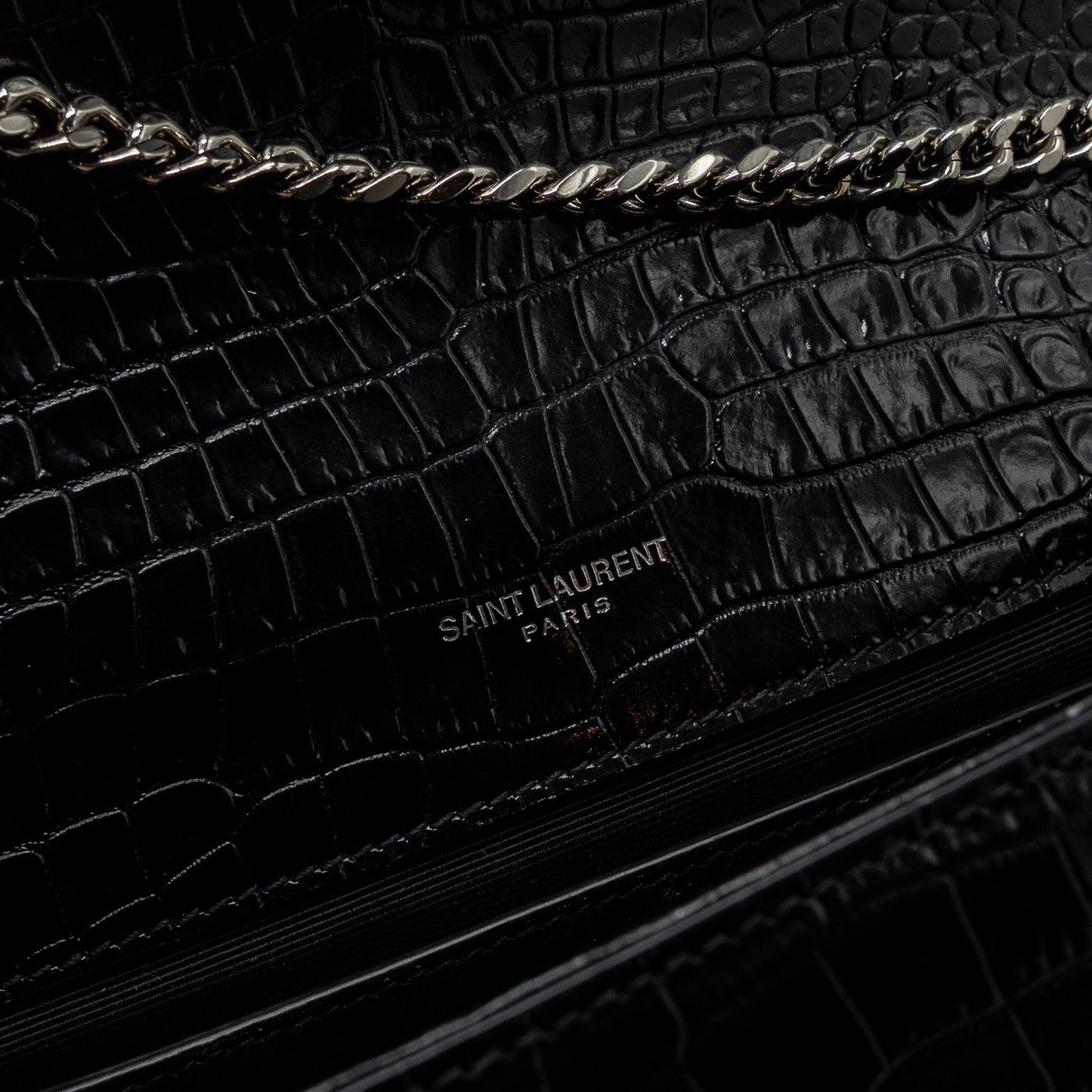 Saint Laurent/YSL Kate Tassel Croc-embossed calfskin Black SH