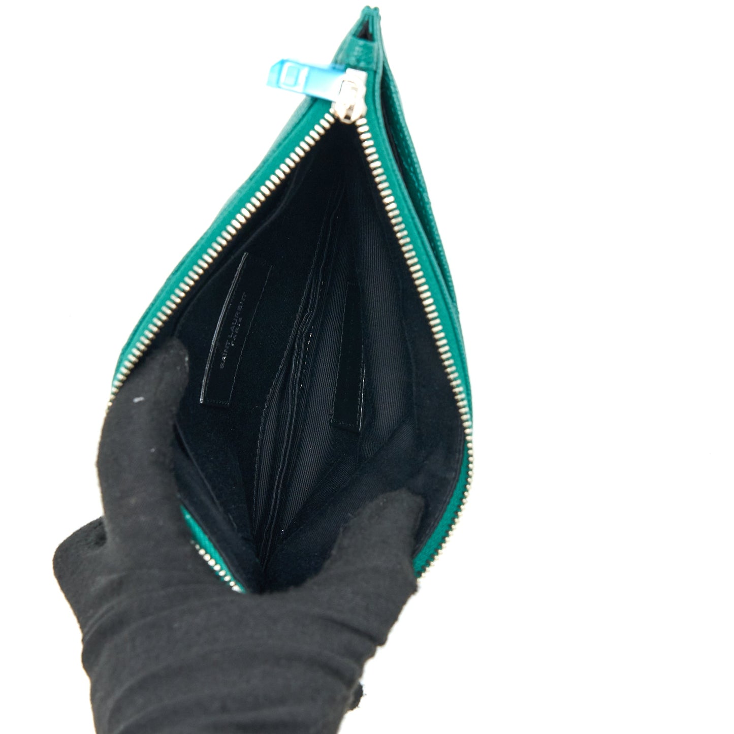 Saint Laurent Cassandra Matelasse Zipped Pouch Grained Calfskin Green SHW