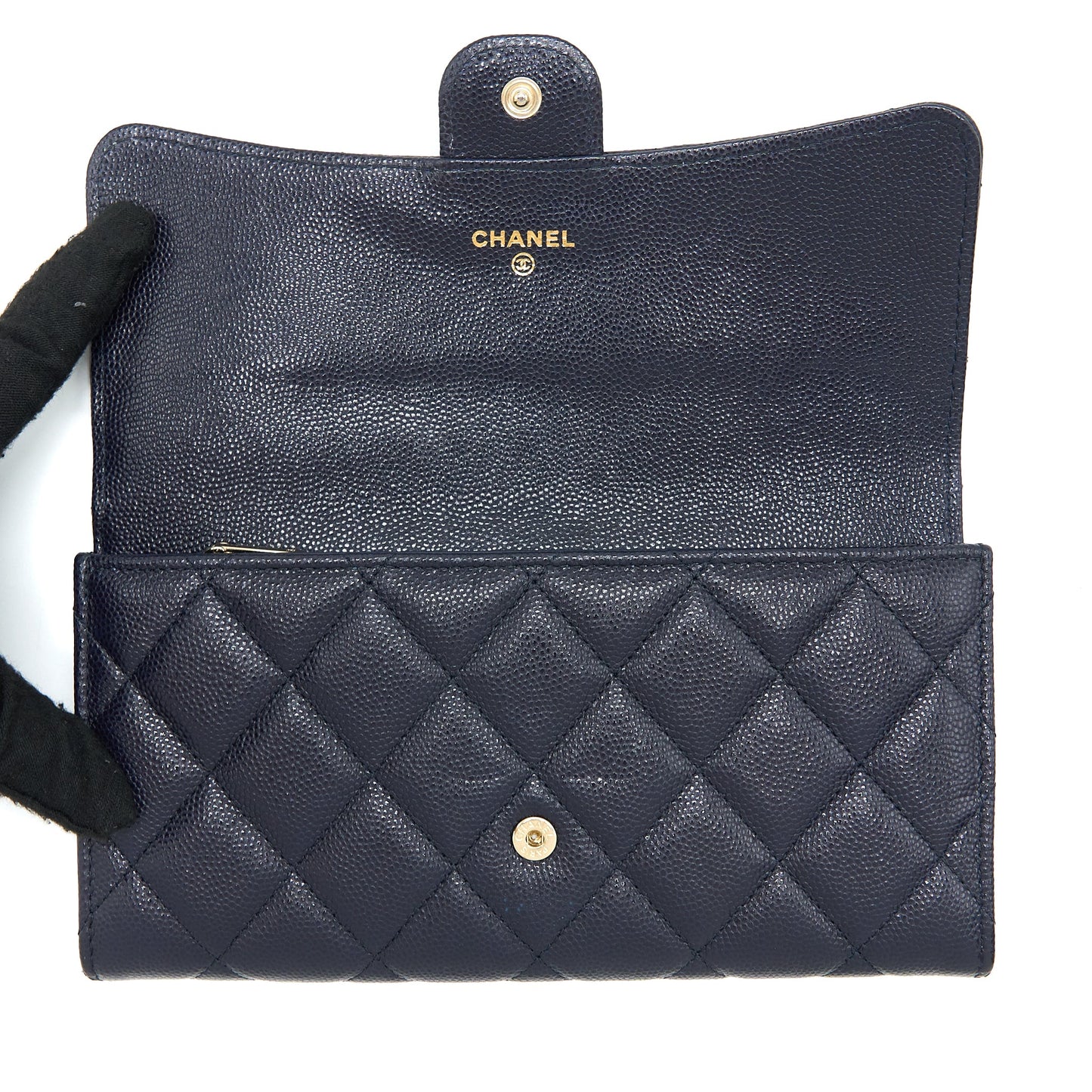 Chanel Classic Flap Long Wallet Caviar Dark Blue LGHW