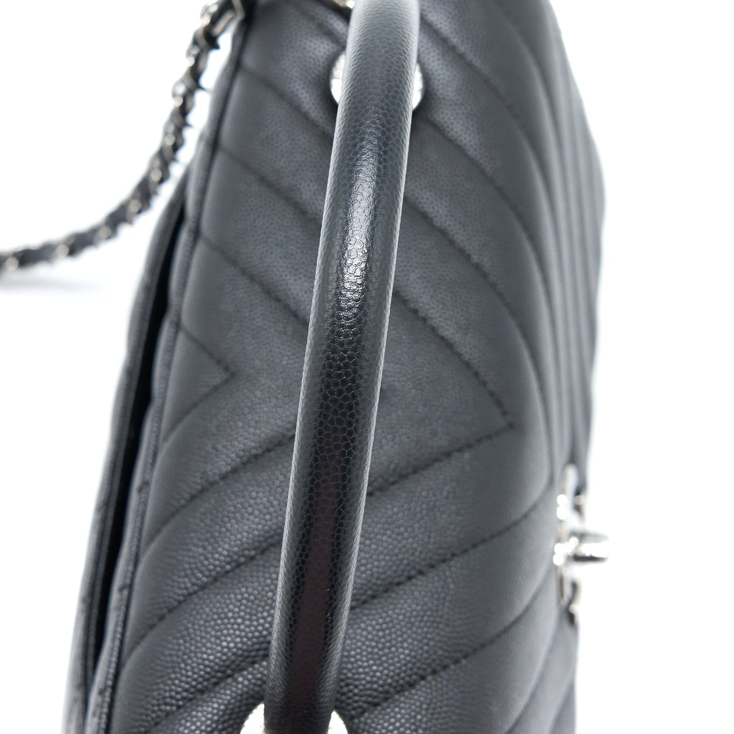 Chanel Medium Coco Handle Chevron Caviar Black SHW