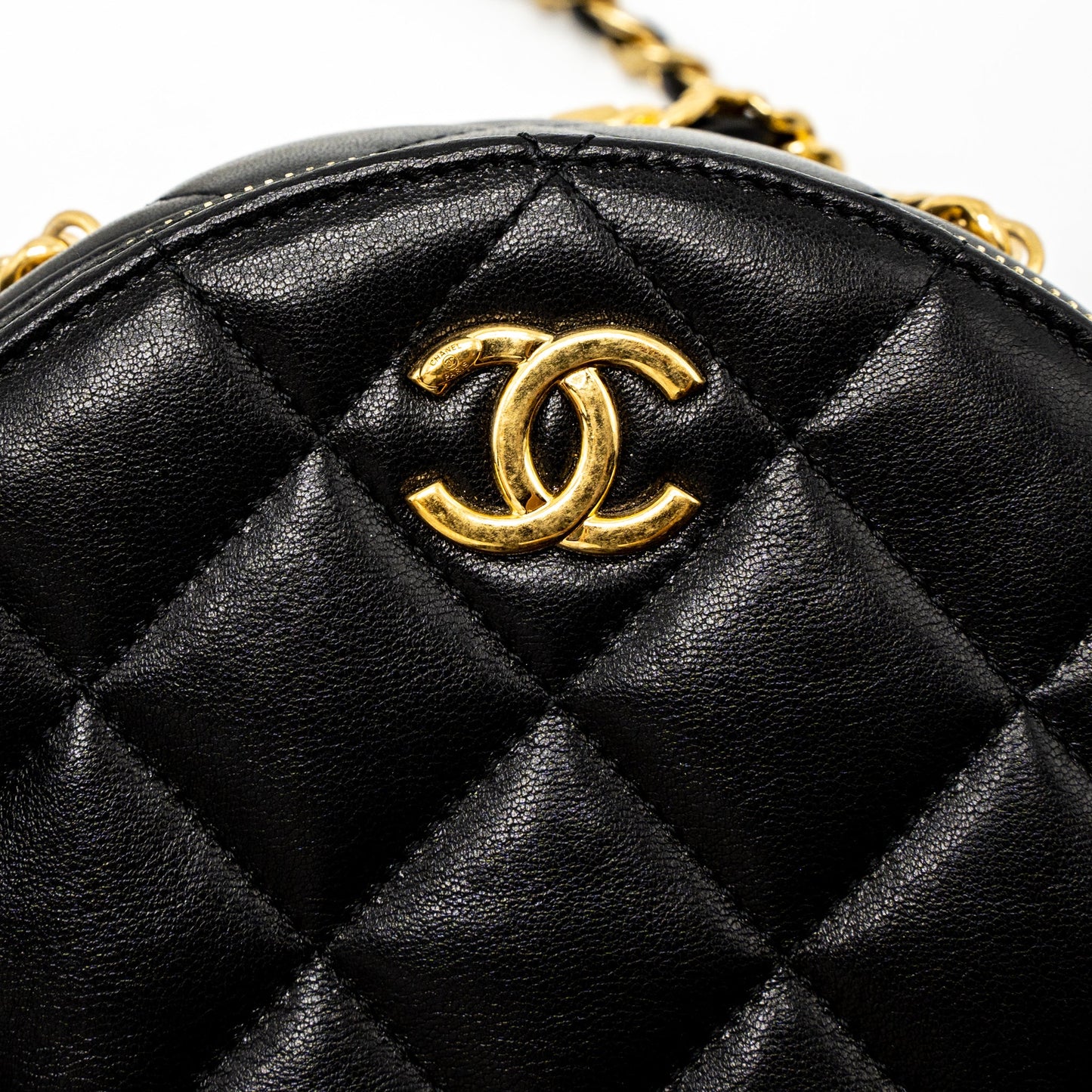 Chanel Round Vanity with Round Handle Crossbody Bag Lambskin Black GHW (Microchip)
