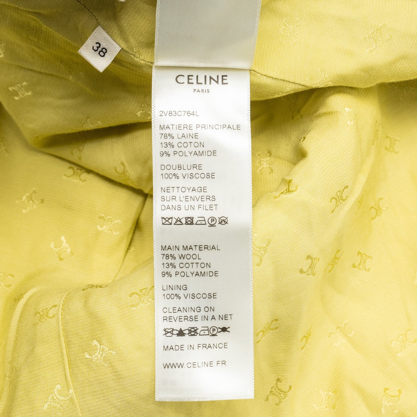 Celine Size 38 boucle chasseur tweed jacket wool/cotton yellow