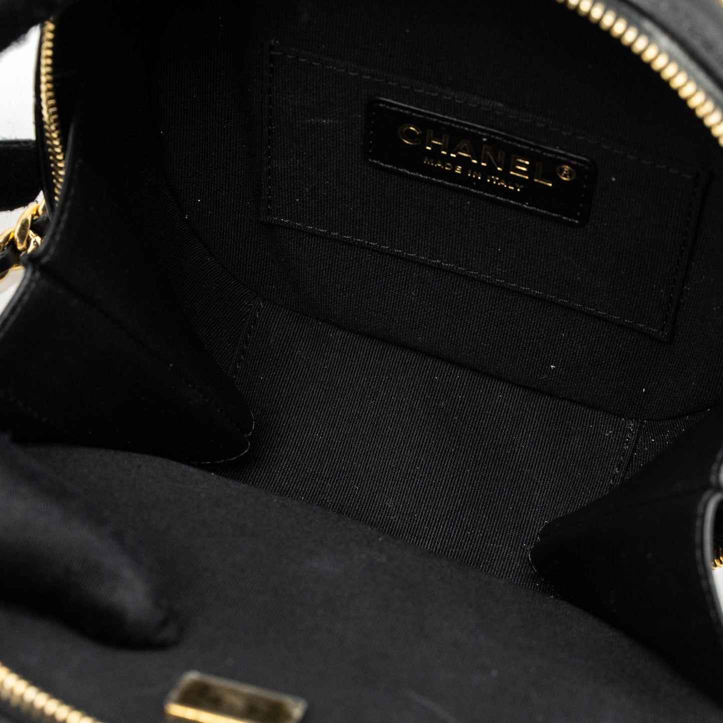 Chanel Round Vanity with Round Handle Crossbody Bag Lambskin Black GHW (Microchip)
