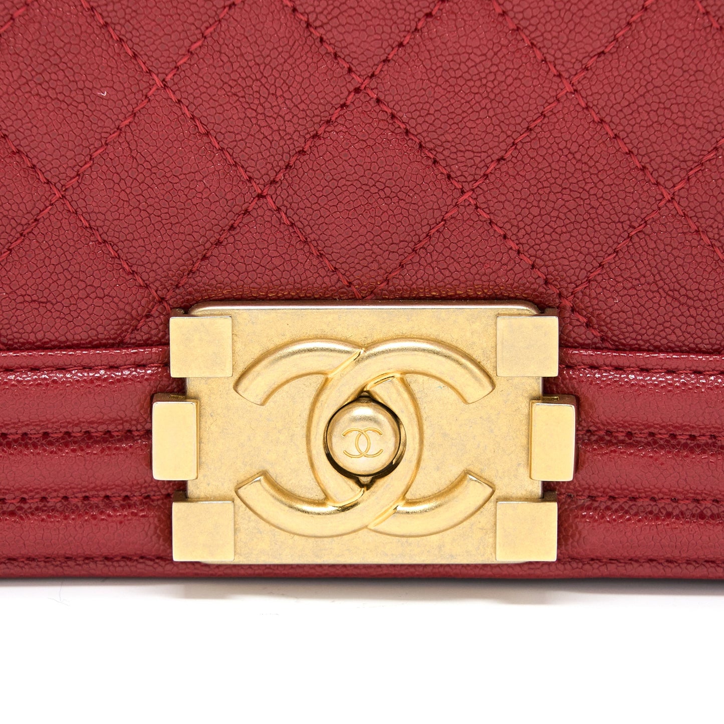 Chanel Medium Boy Bag Grained Calfskin Red Brushed GHW