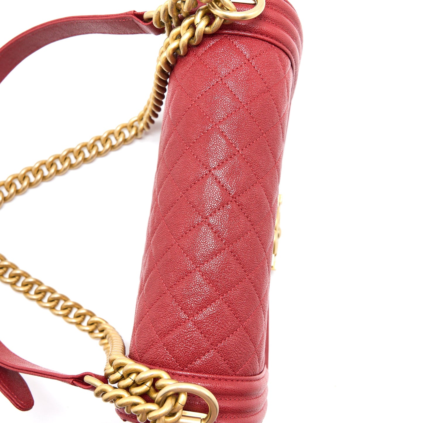 Chanel Medium Boy Bag Grained Calfskin Red Brushed GHW