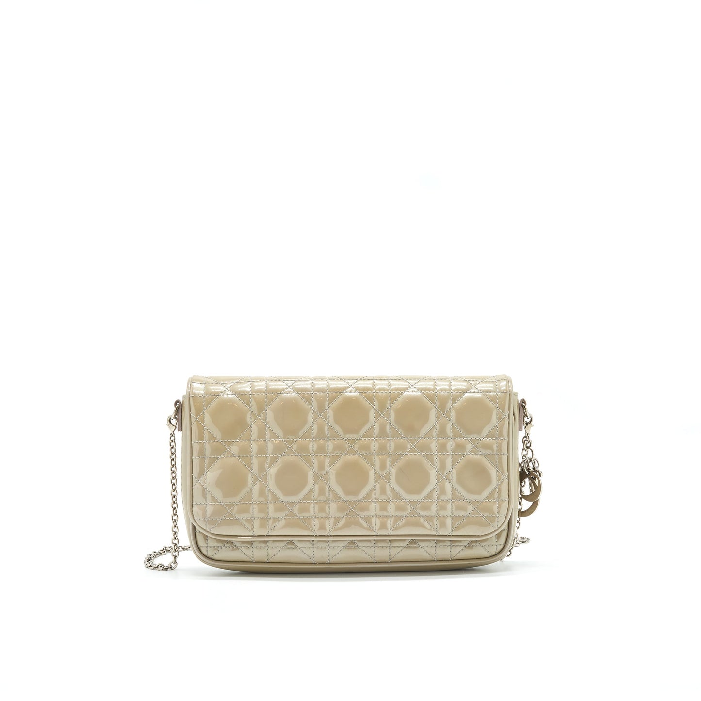 Luxury Dior Patent leather Wallet on Chain Light Grey