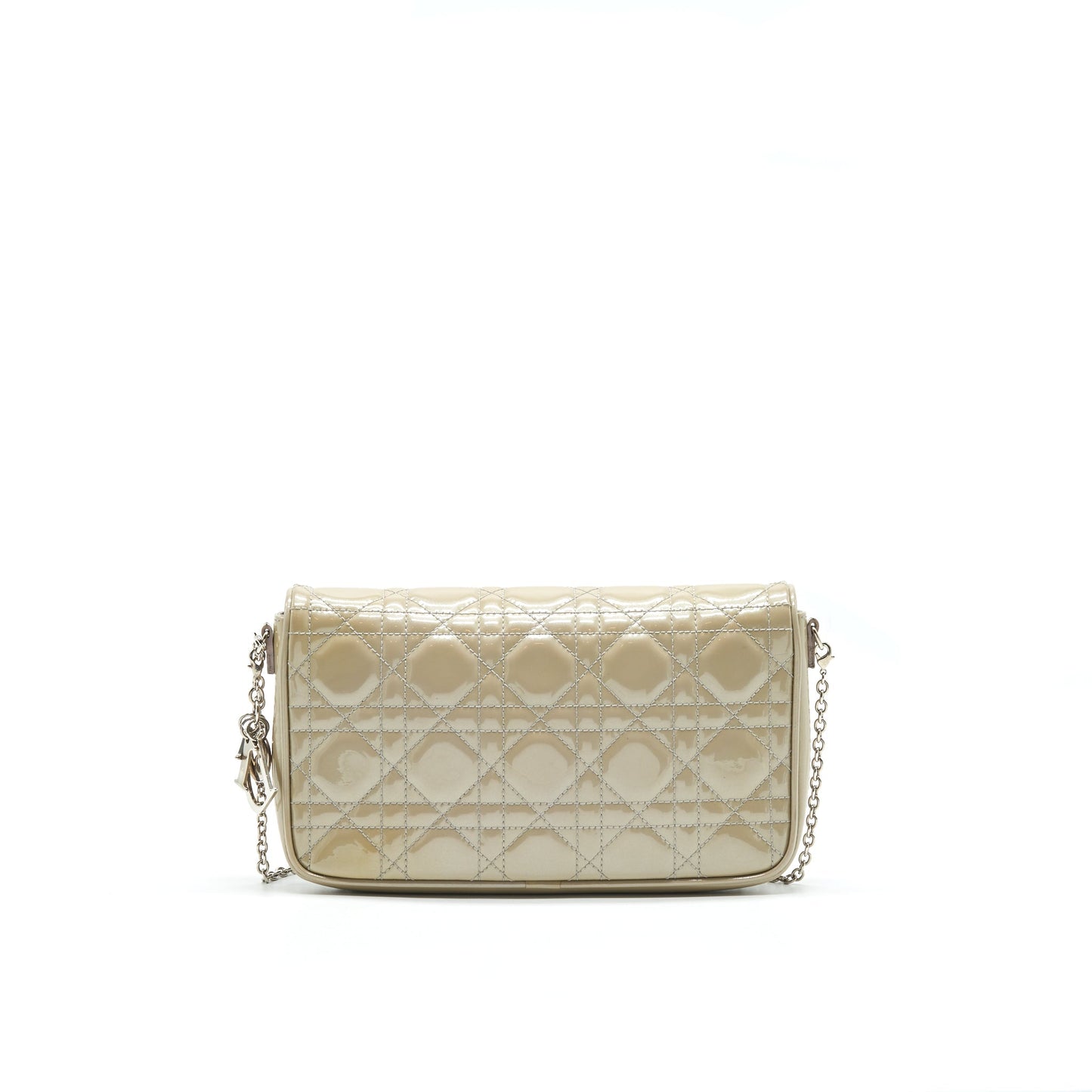 Luxury Dior Patent leather Wallet on Chain Light Grey