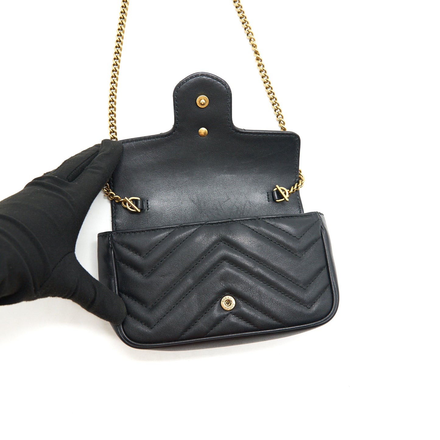GUCCI GG MARMONT SUPER MINI BLACK GHW