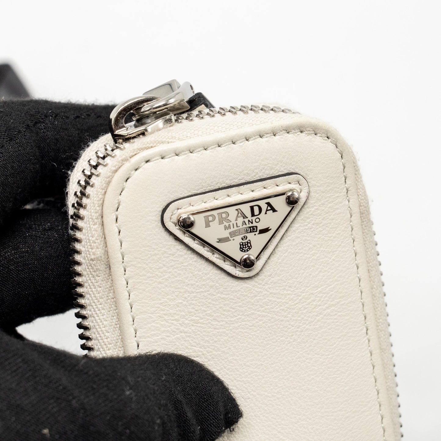 Prada Triangle Shoulder Bag Leather White SHW