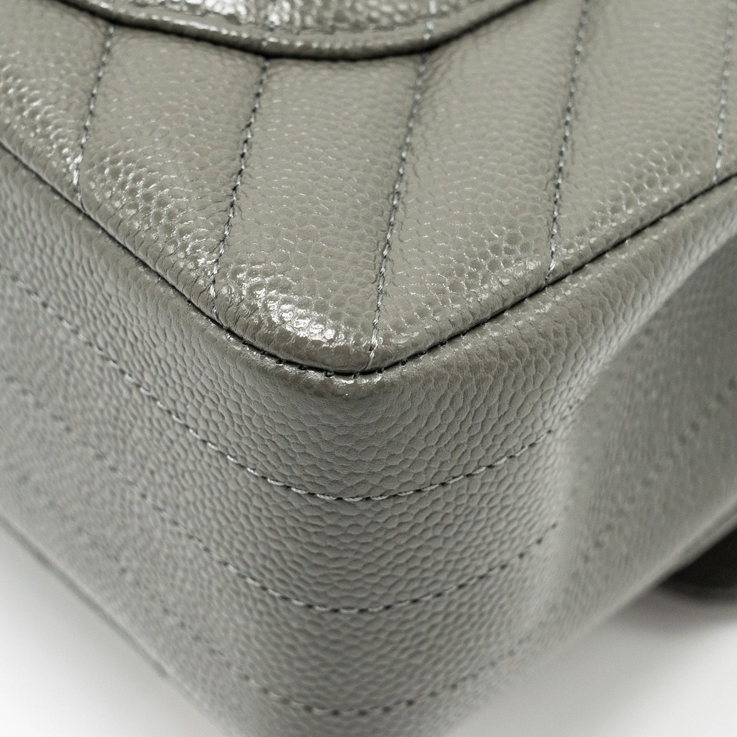 Chanel Small Classic Double Flap Bag Chevron Caviar Dark Grey LGHW